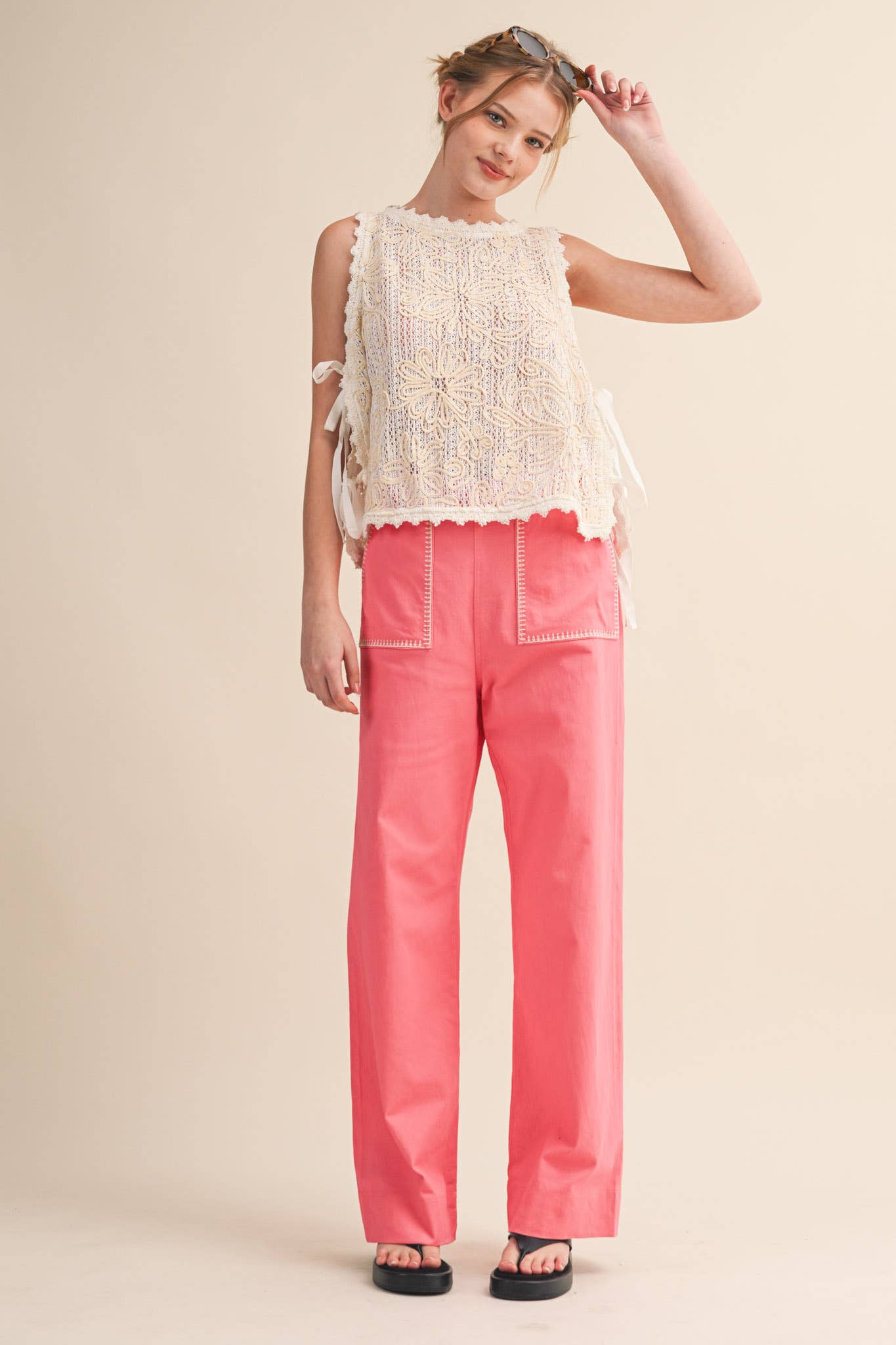 &MERCI - FLORAL CROCHET TANK WITH SIDE TYING DETAIL MTP4770