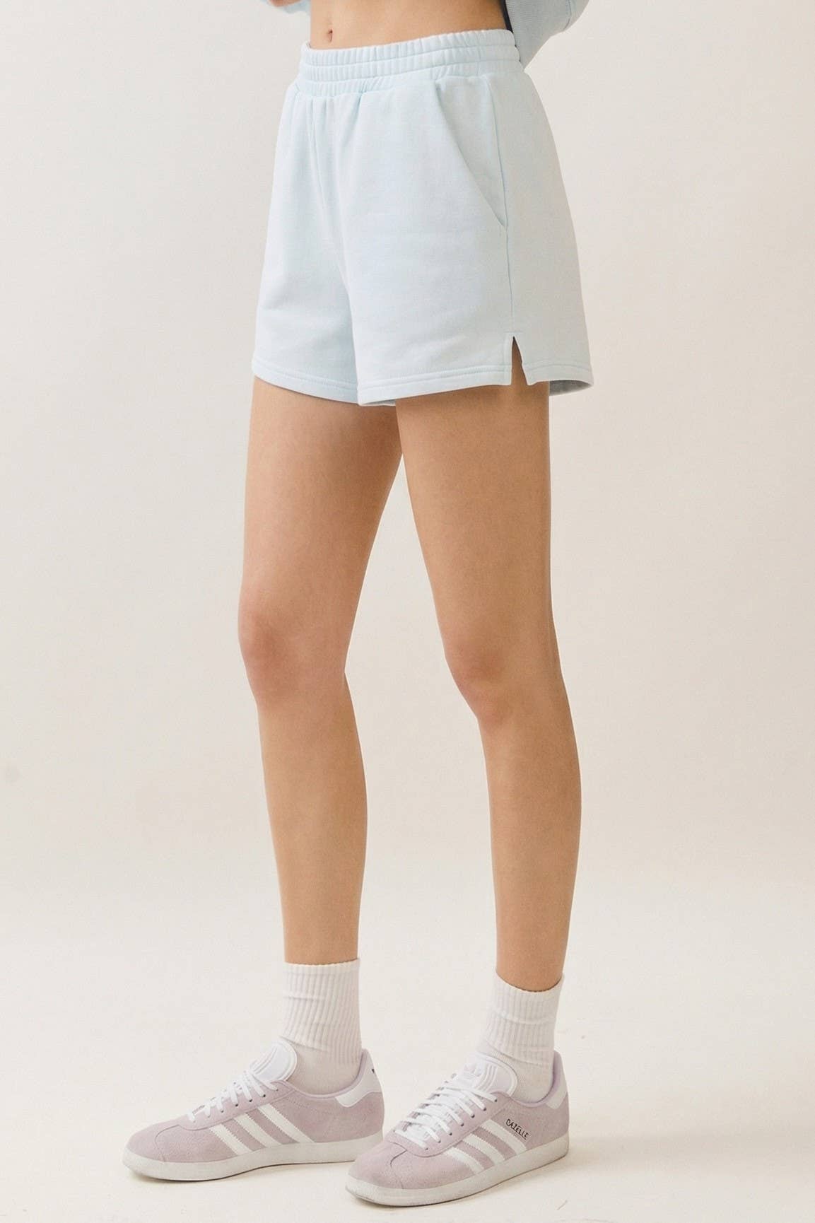 TCEC - CP10337-Elastic Waist Side Slit Solid Knit Relaxed Shorts