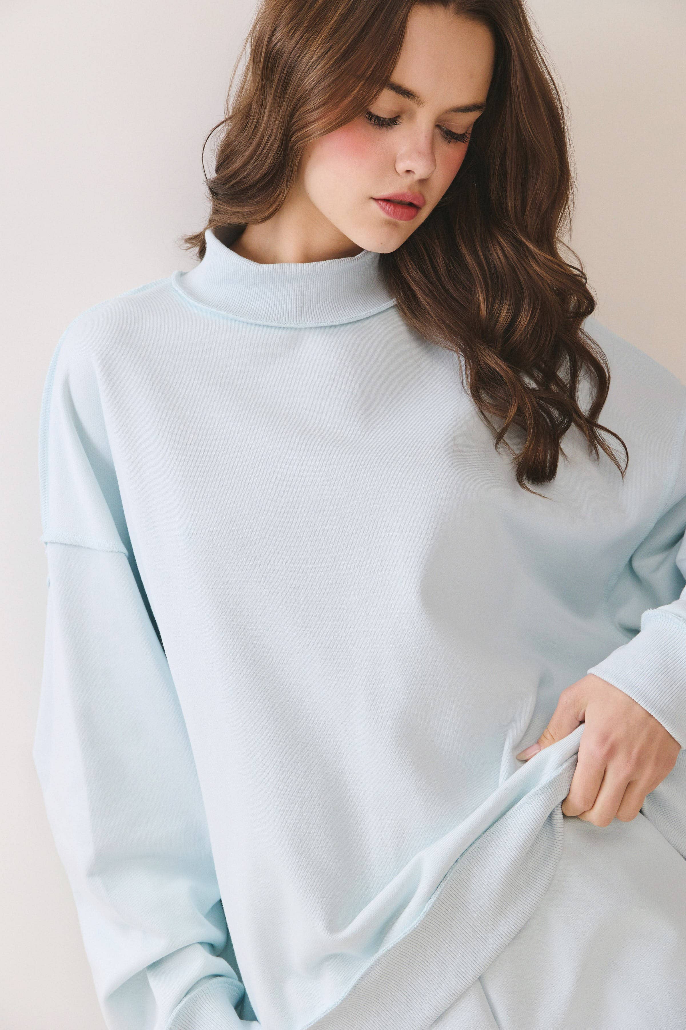 TCEC - CT9799-Soft Knit Drop Shoulder Mock Neck Pullover Top
