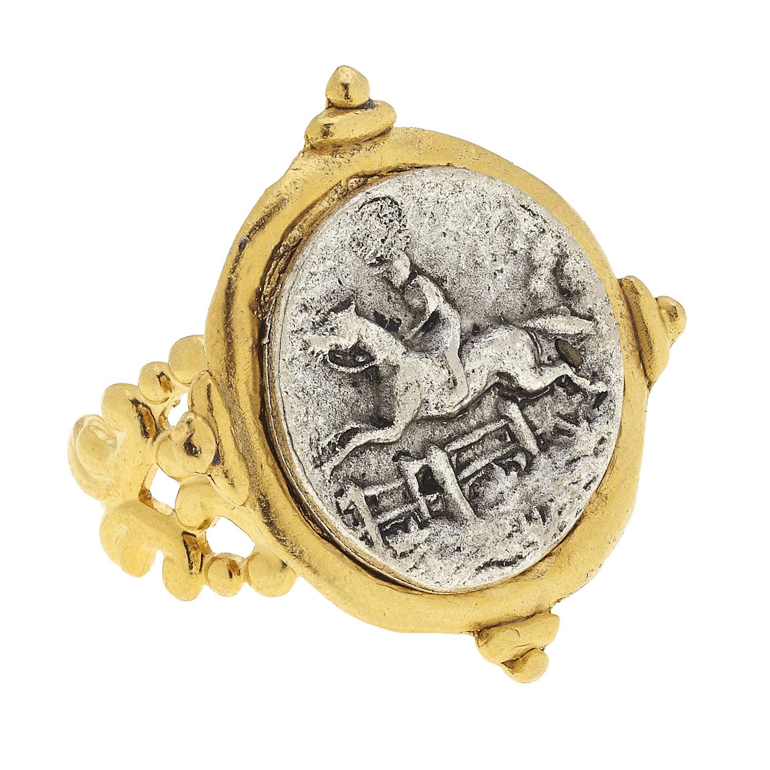 Susan Shaw - Handcast Gold and Silver Intaglio Equestrian Adjustable Ring