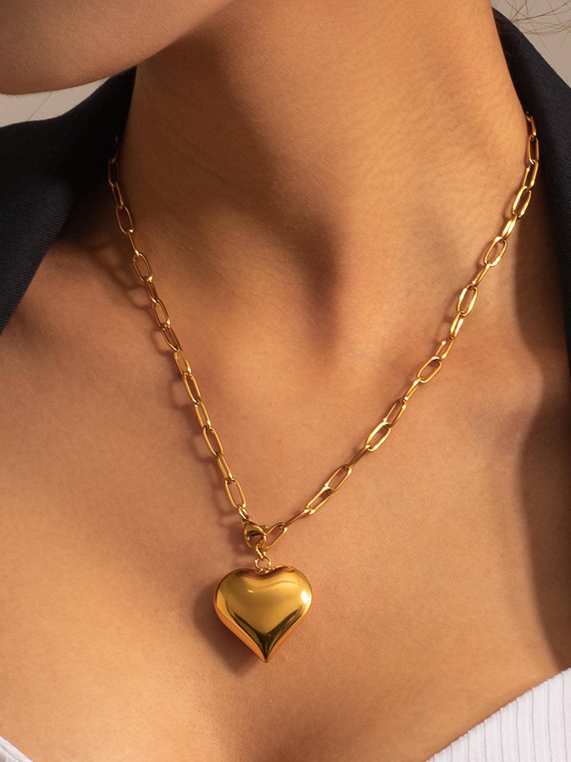 Paris Gold Non-Tarnish Large Heart Chain Necklace