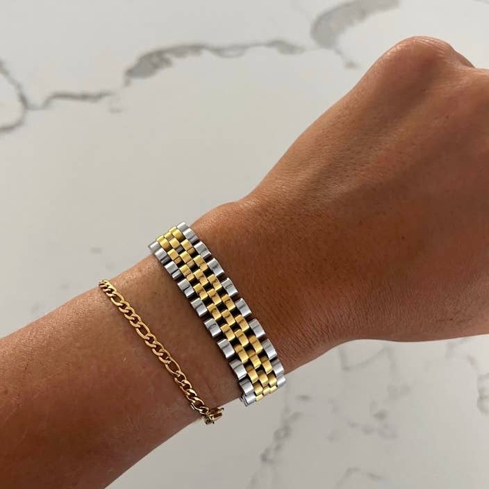 CHANSUTTPEARLS - THICK TWO TONED WATCH BAND BRACELET