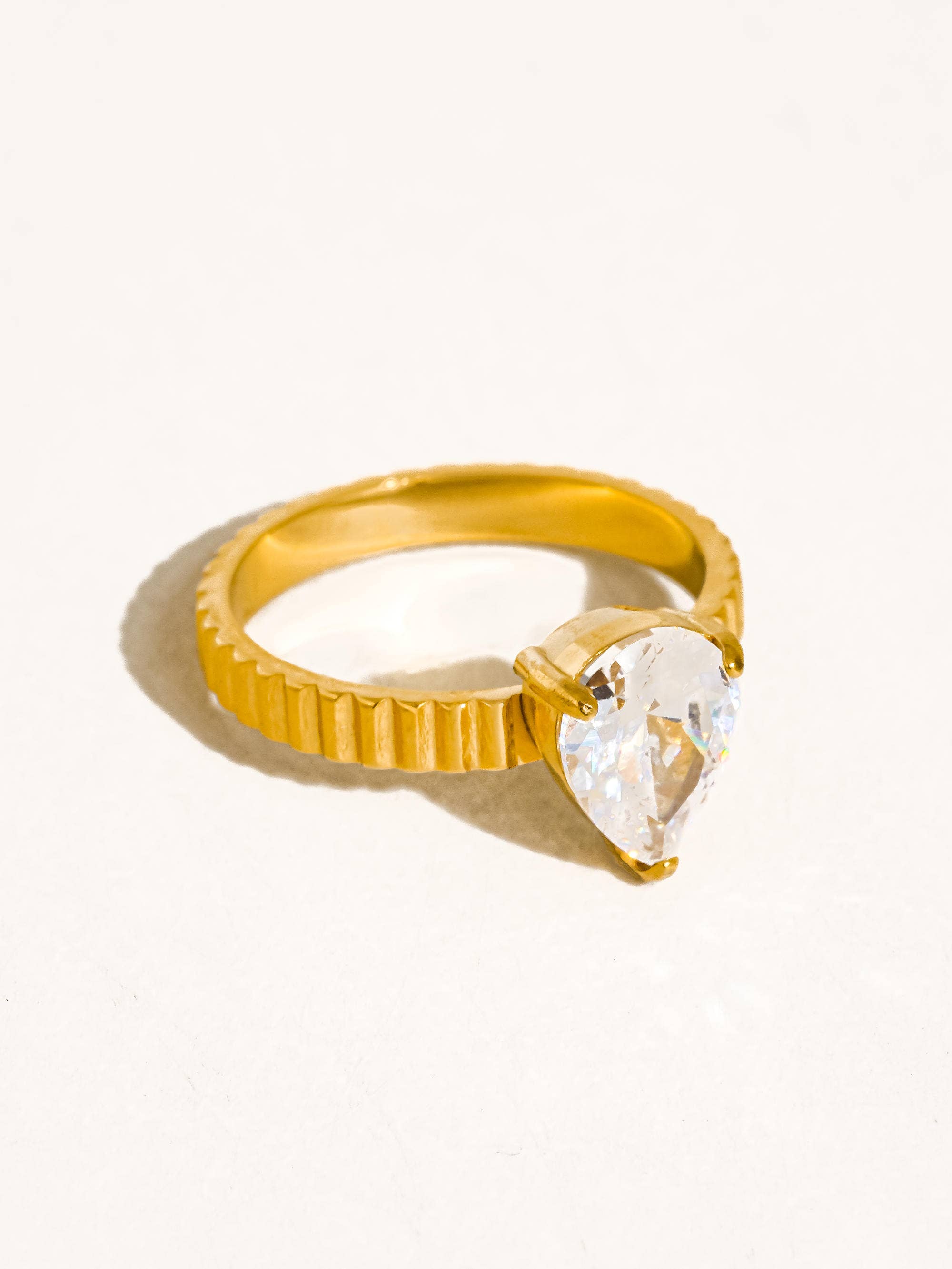 18K Gold Non-Tarnish Statement Pear Stone Ring
