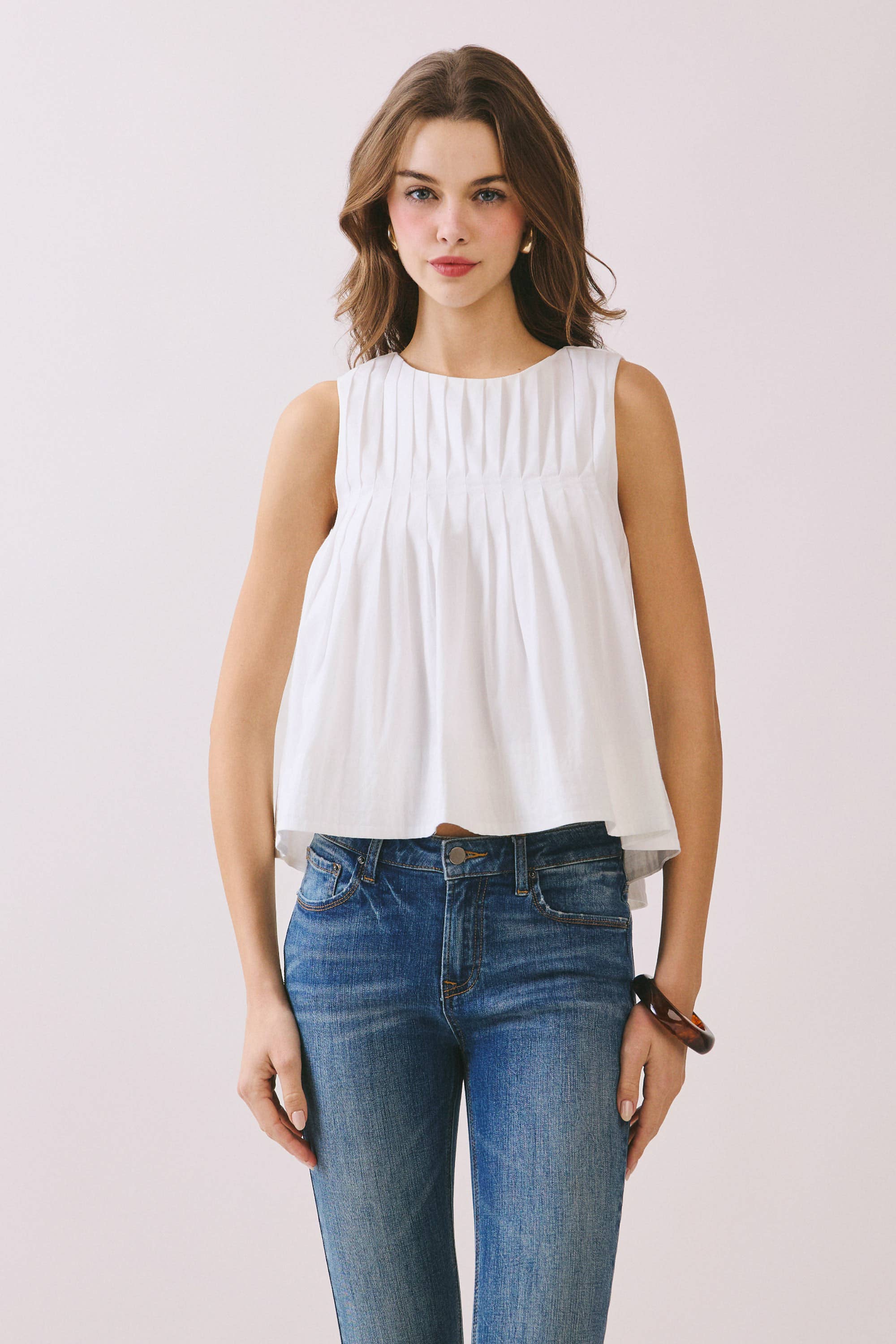 TCEC - CT9082-Pleated Detail High Low Sleeveless Top