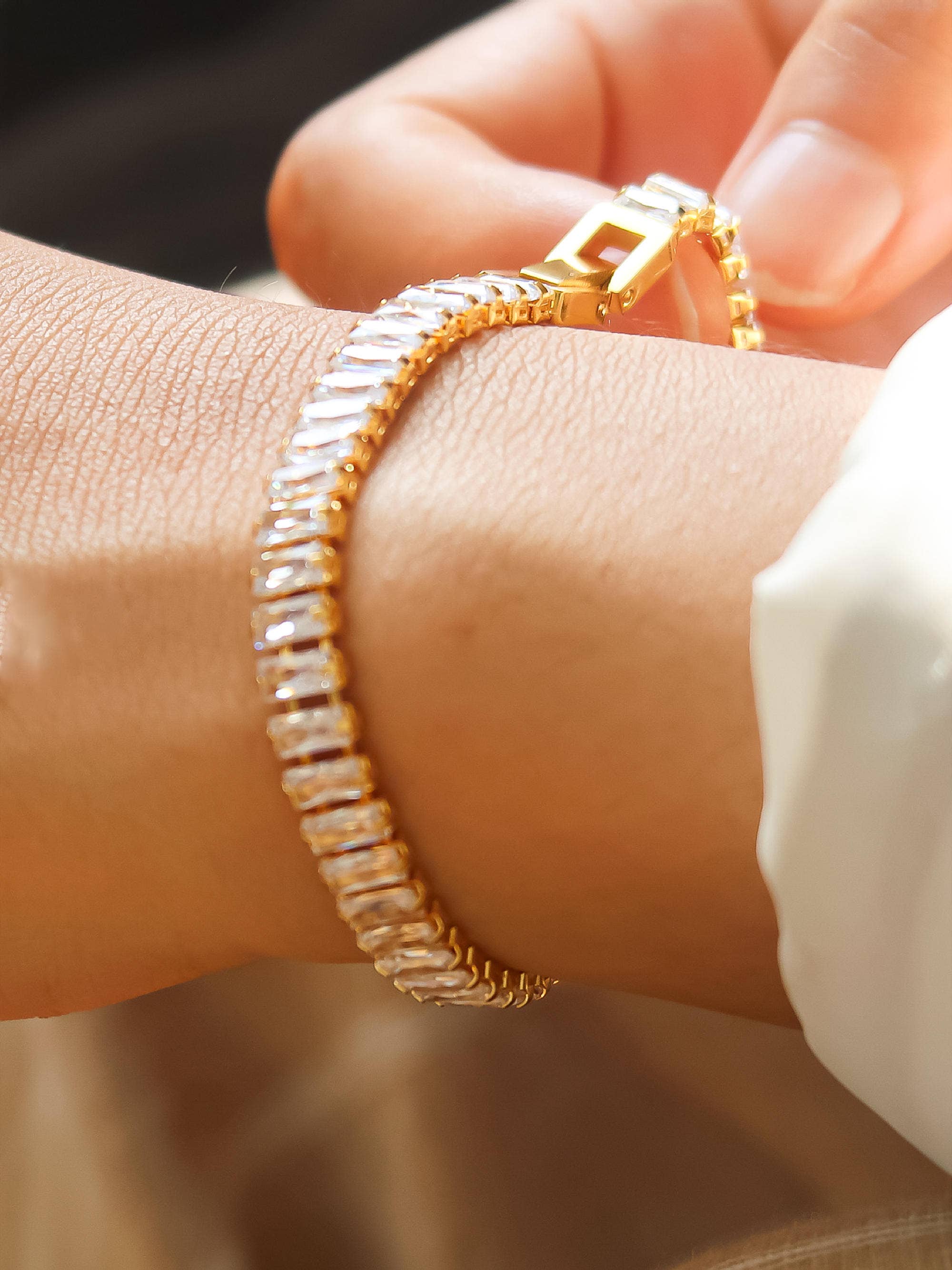 Rhodes 18K Gold Non-Tarnish Glam CZ Bracelet