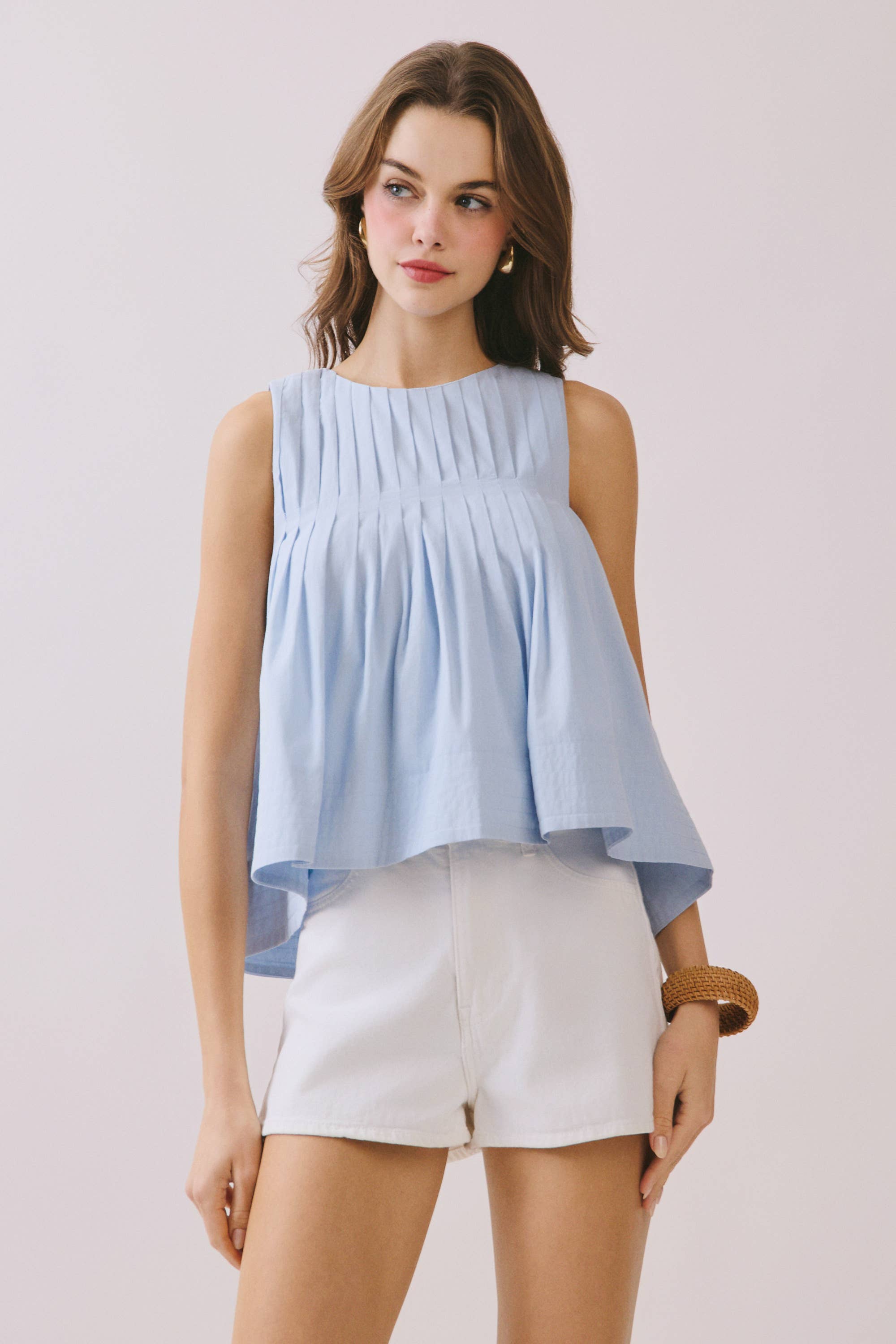 TCEC - CT9082-Pleated Detail High Low Sleeveless Top