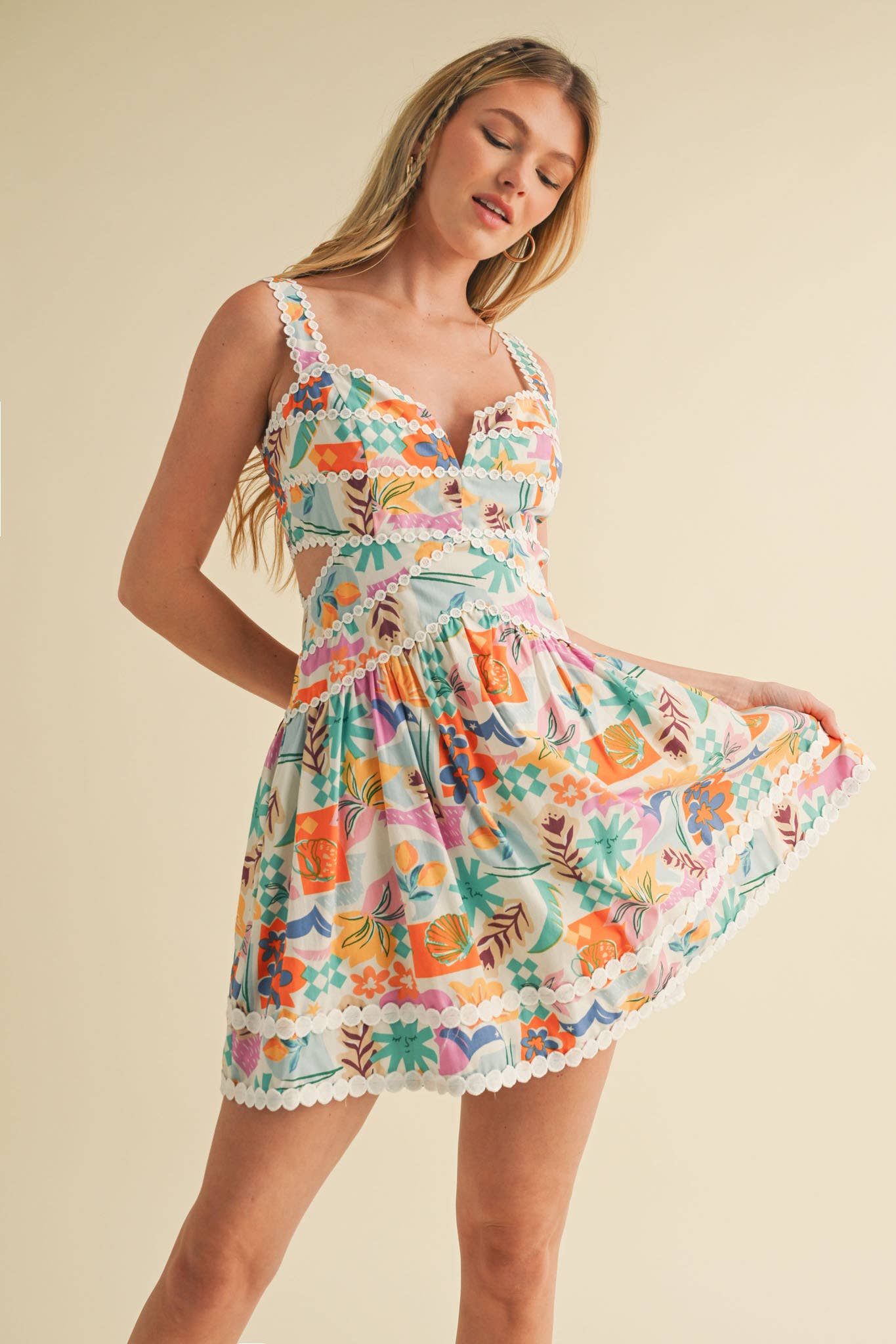 &MERCI - EXCLUSIVE PRT CUT OUT LACE TRIM FIT&FLARE MINI DRESS MDR3996