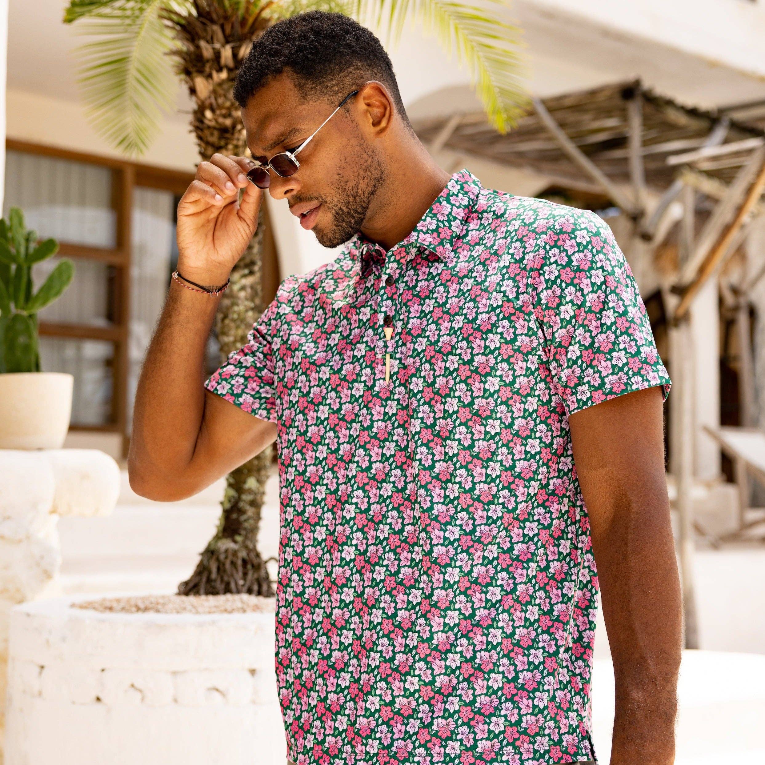 Kenny Flowers - Mens Green and Pink Floral Print Polo