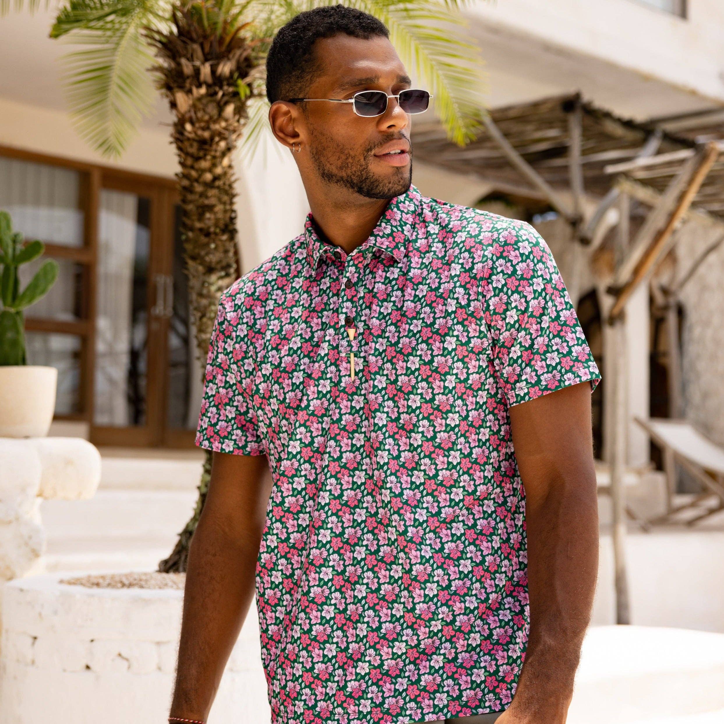 Kenny Flowers - Mens Green and Pink Floral Print Polo