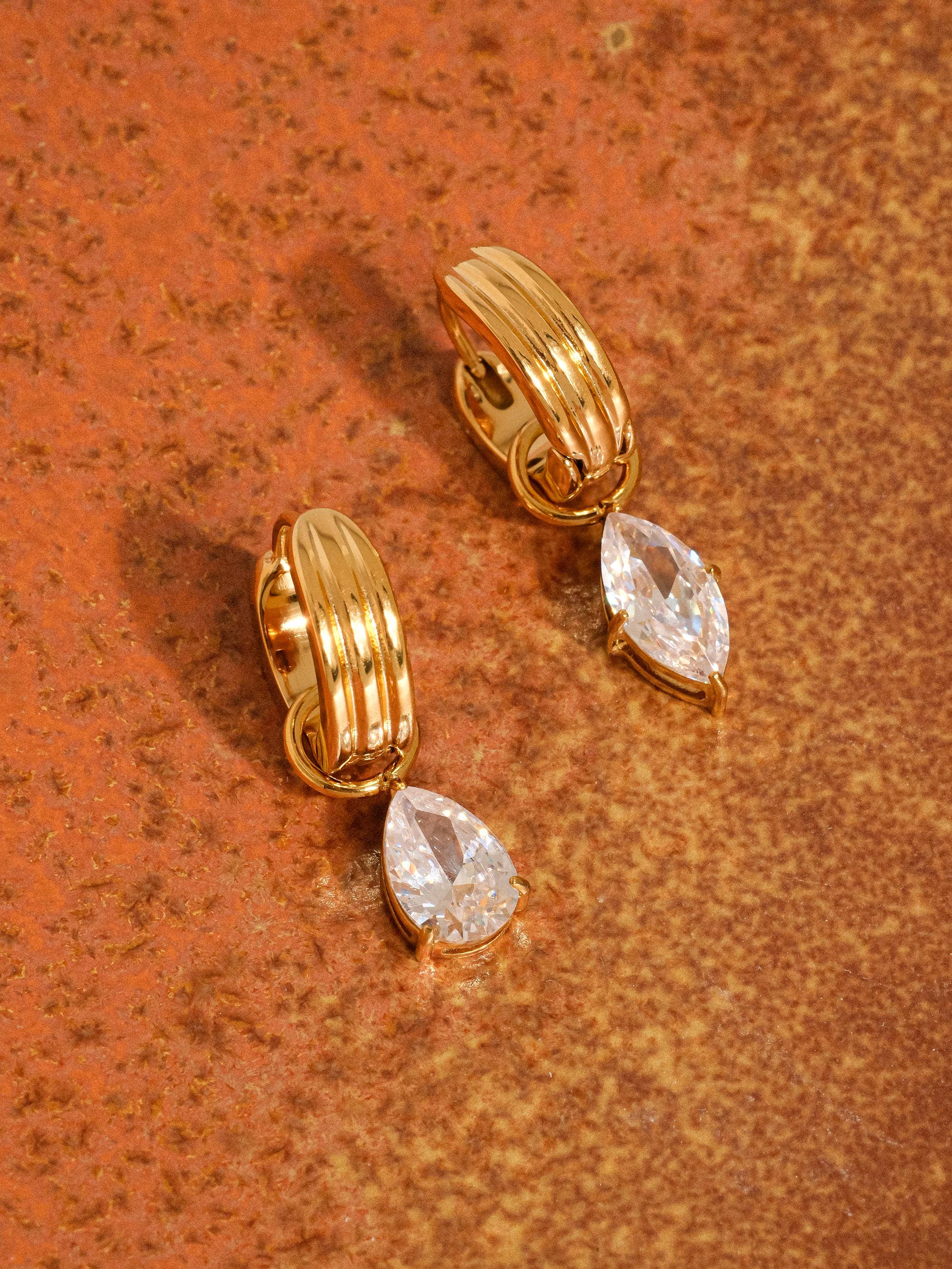 Flânerie by MAIQ - Saffron 18K Gold Non-Tarnish Teardrop CZ Mismatch Earrings