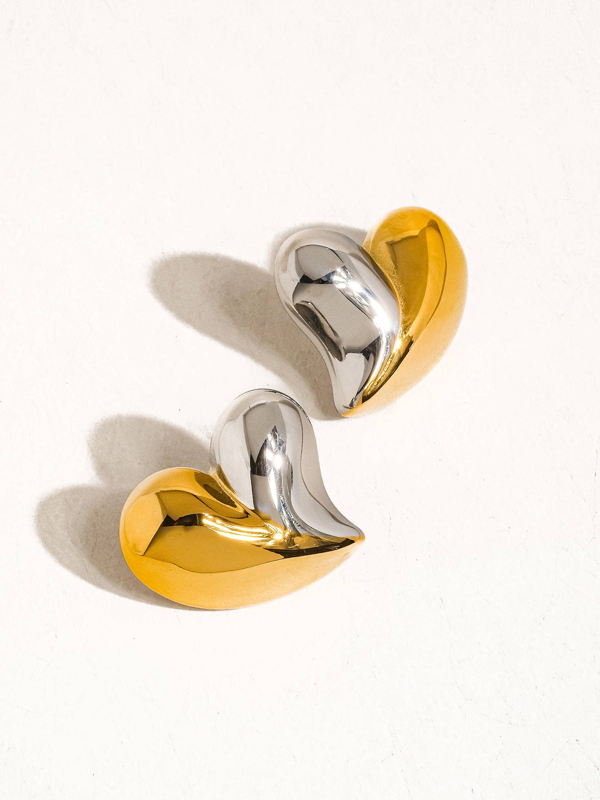 18K Gold Silver Non-Tarnish Heart Studs