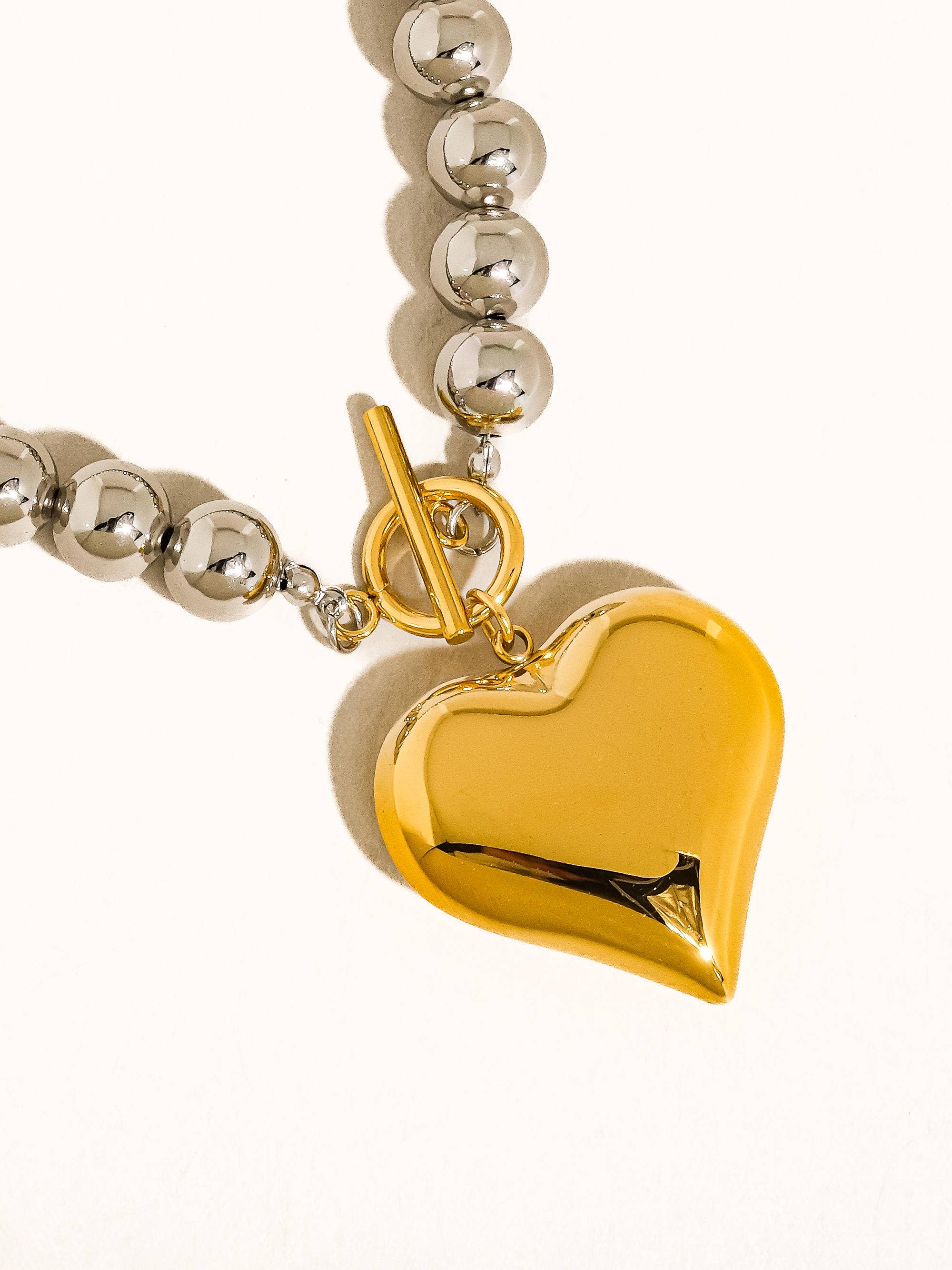 18K Gold Non-Tarnish Two Tone Heart Necklace