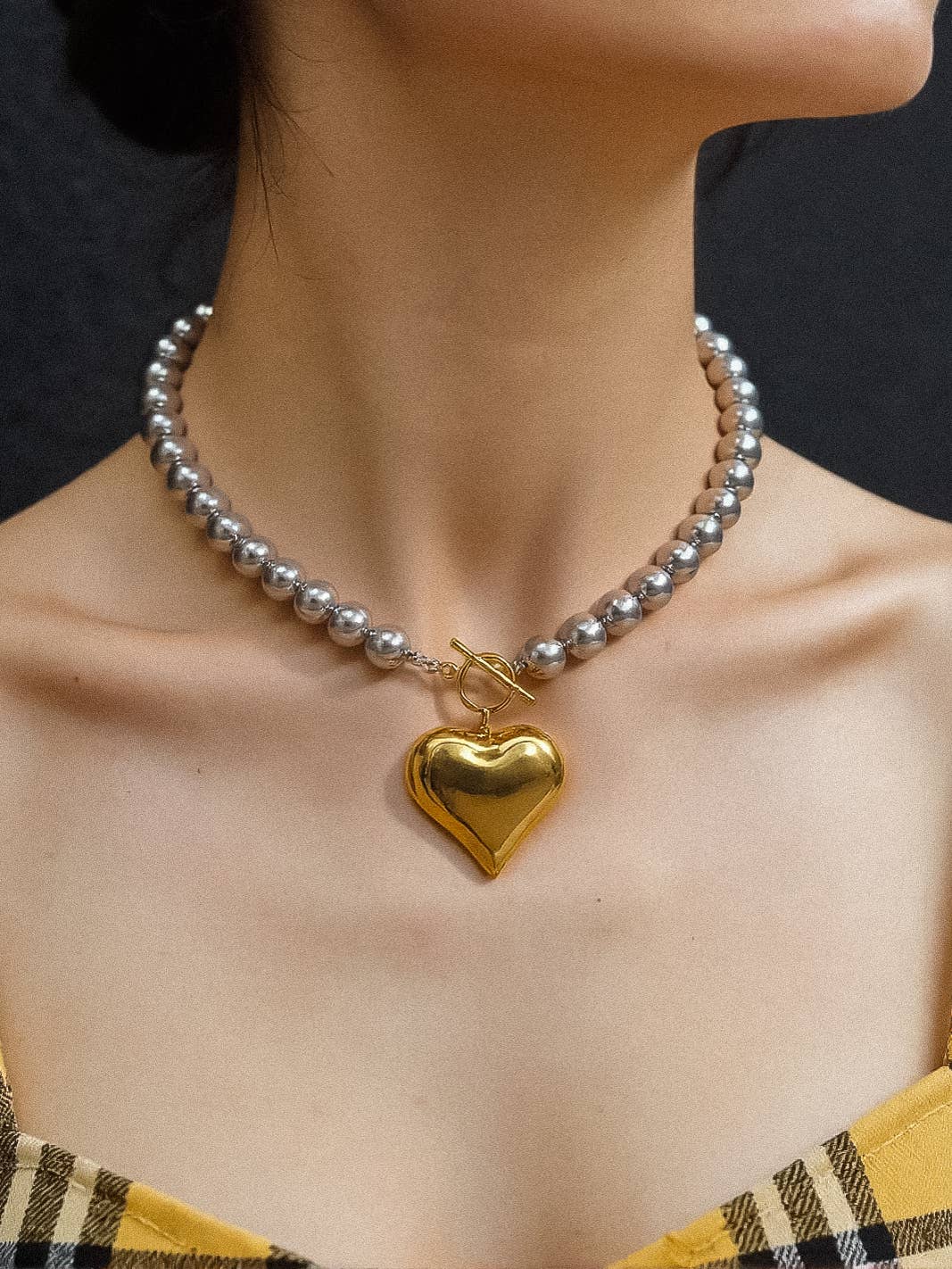 18K Gold Non-Tarnish Two Tone Heart Necklace
