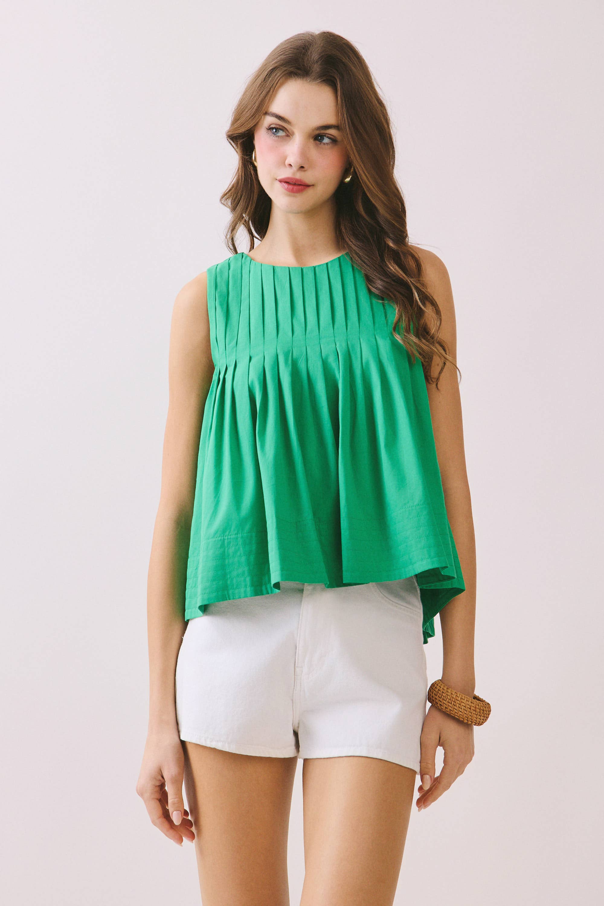 TCEC - CT9082-Pleated Detail High Low Sleeveless Top