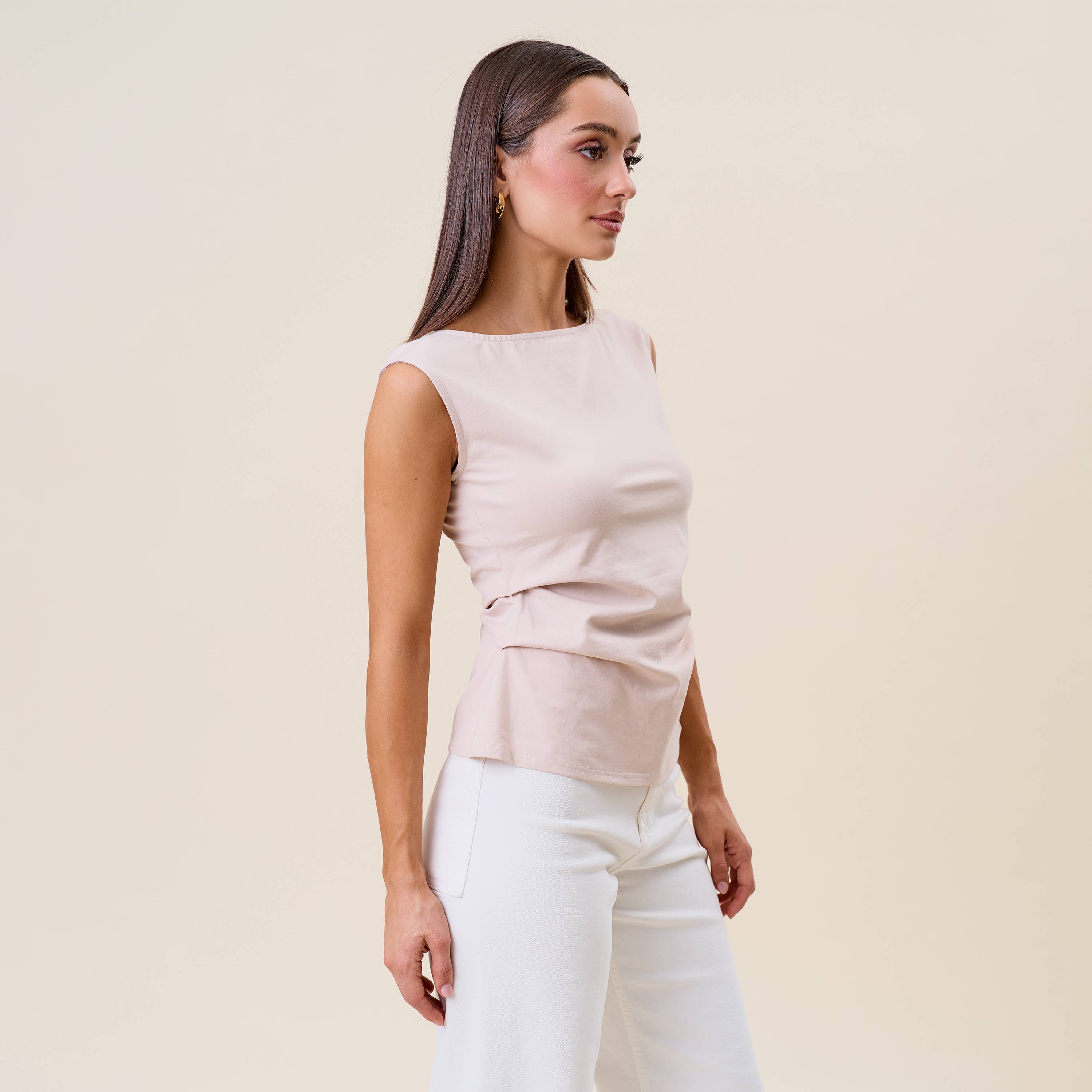 Able - AT3116 Side pleated sleeveless top