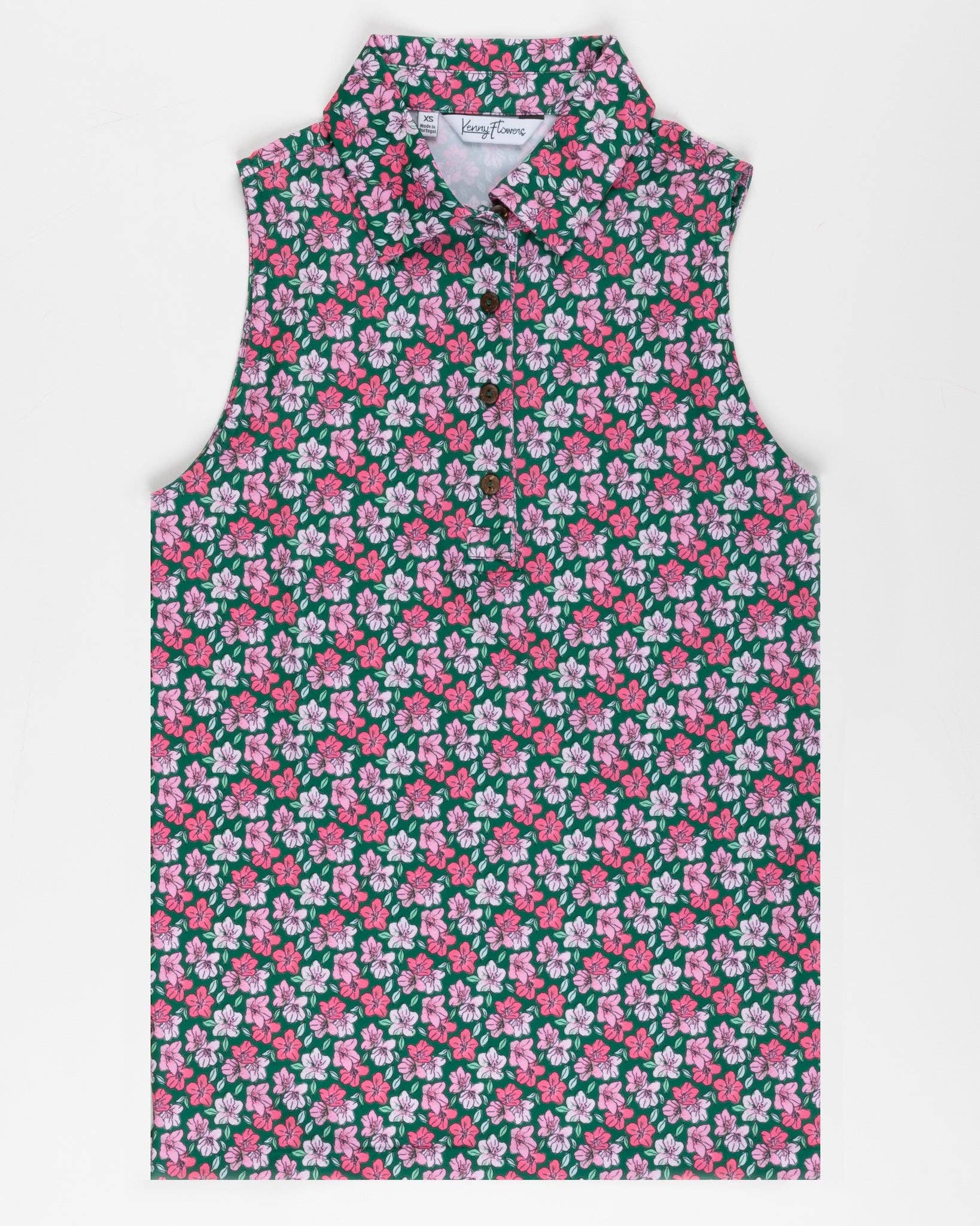 Kenny Flowers - Womens Green and Prink Floral Print Sleeveless Polo