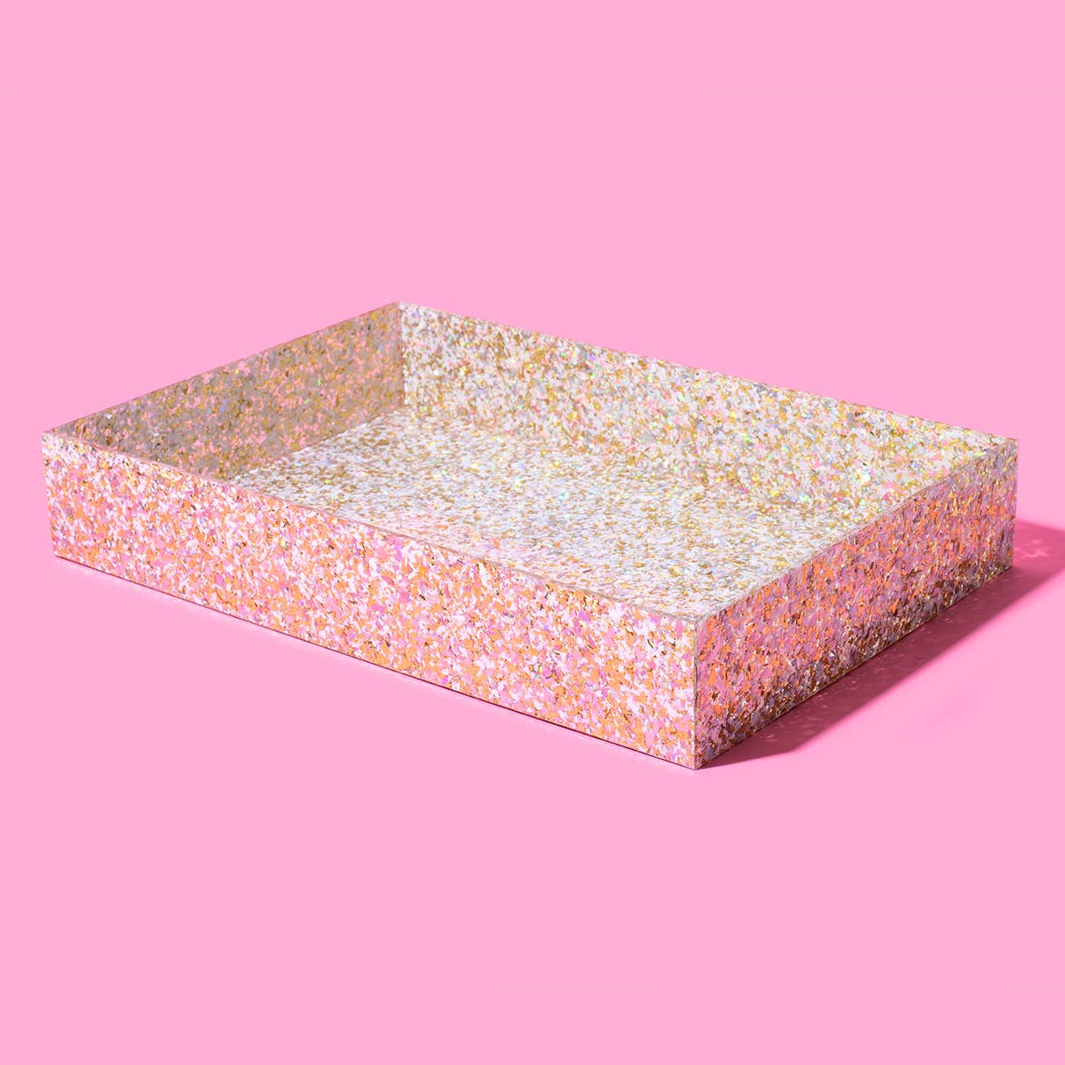 Gold & White Confetti Acrylic Tray- Large