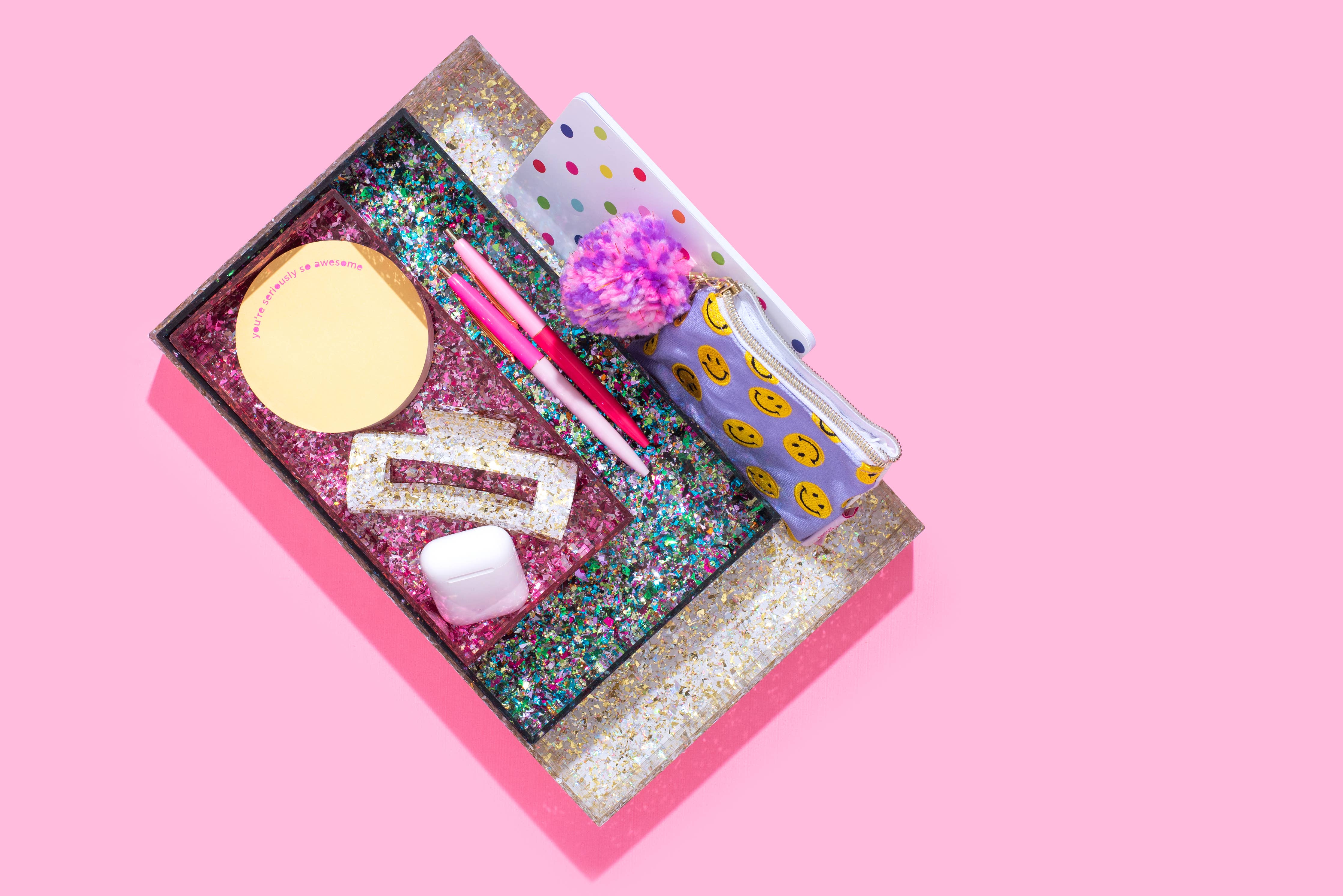 Gold & White Confetti Acrylic Tray- Large