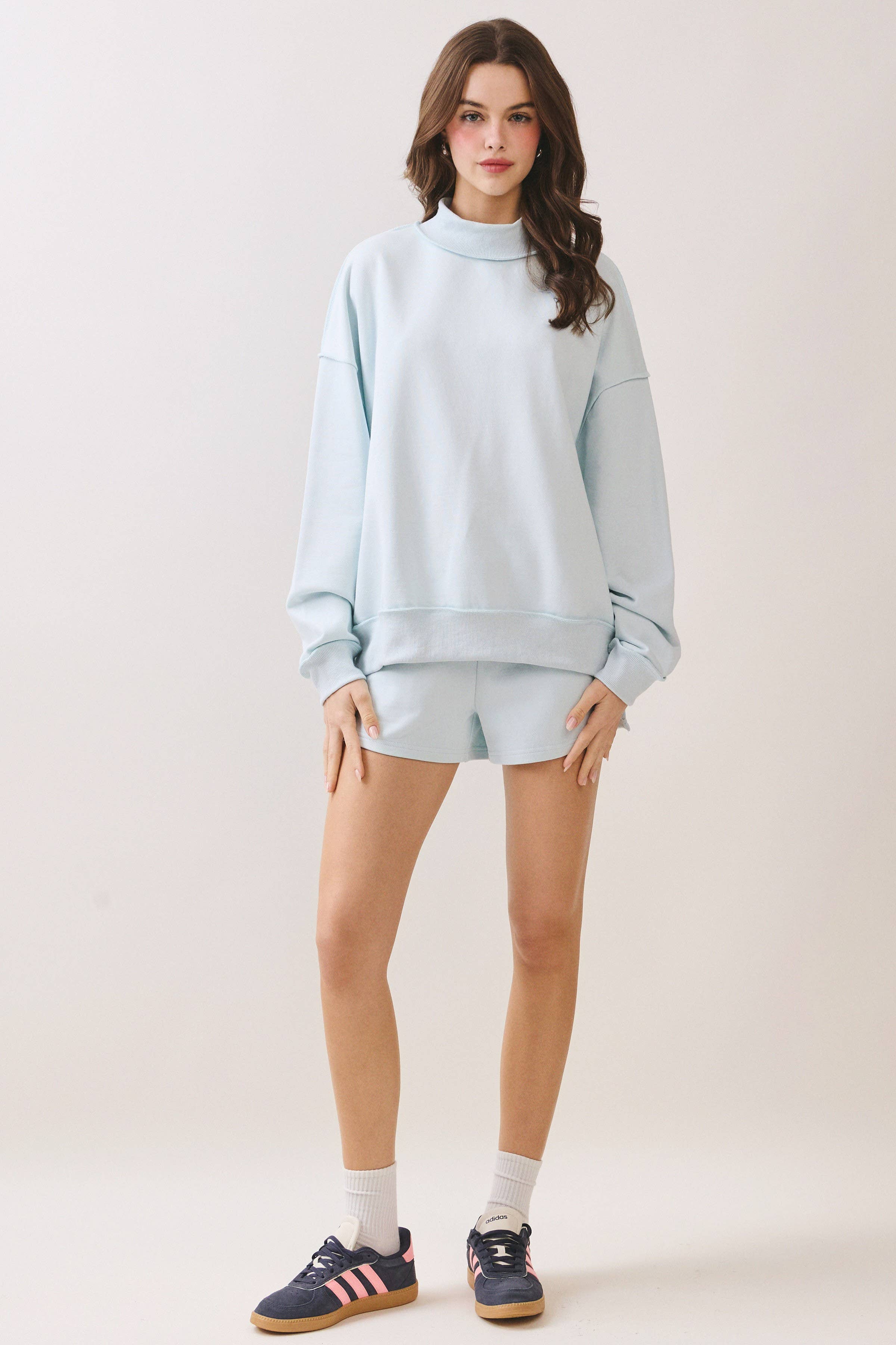 TCEC - CP10337-Elastic Waist Side Slit Solid Knit Relaxed Shorts
