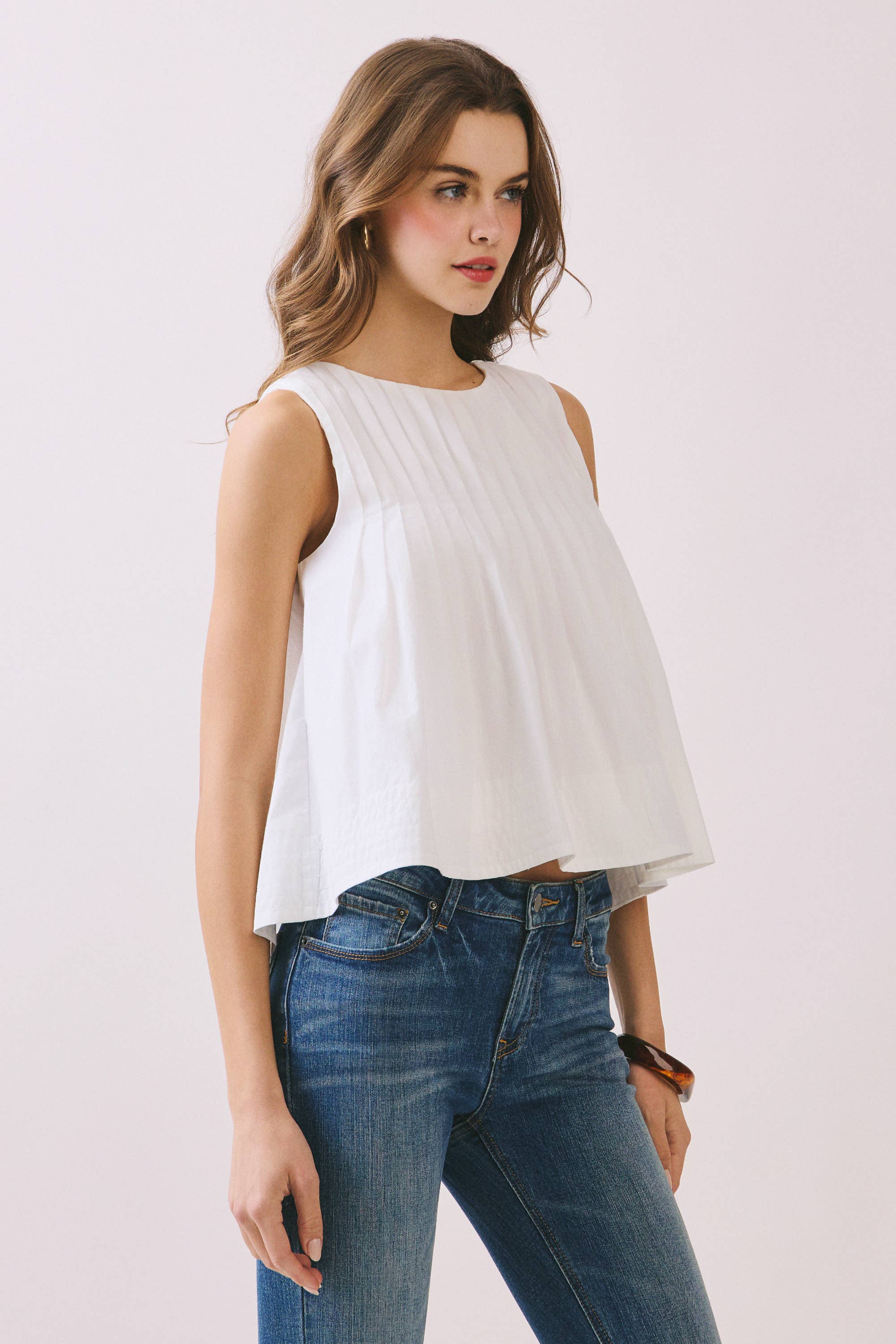 TCEC - CT9082-Pleated Detail High Low Sleeveless Top