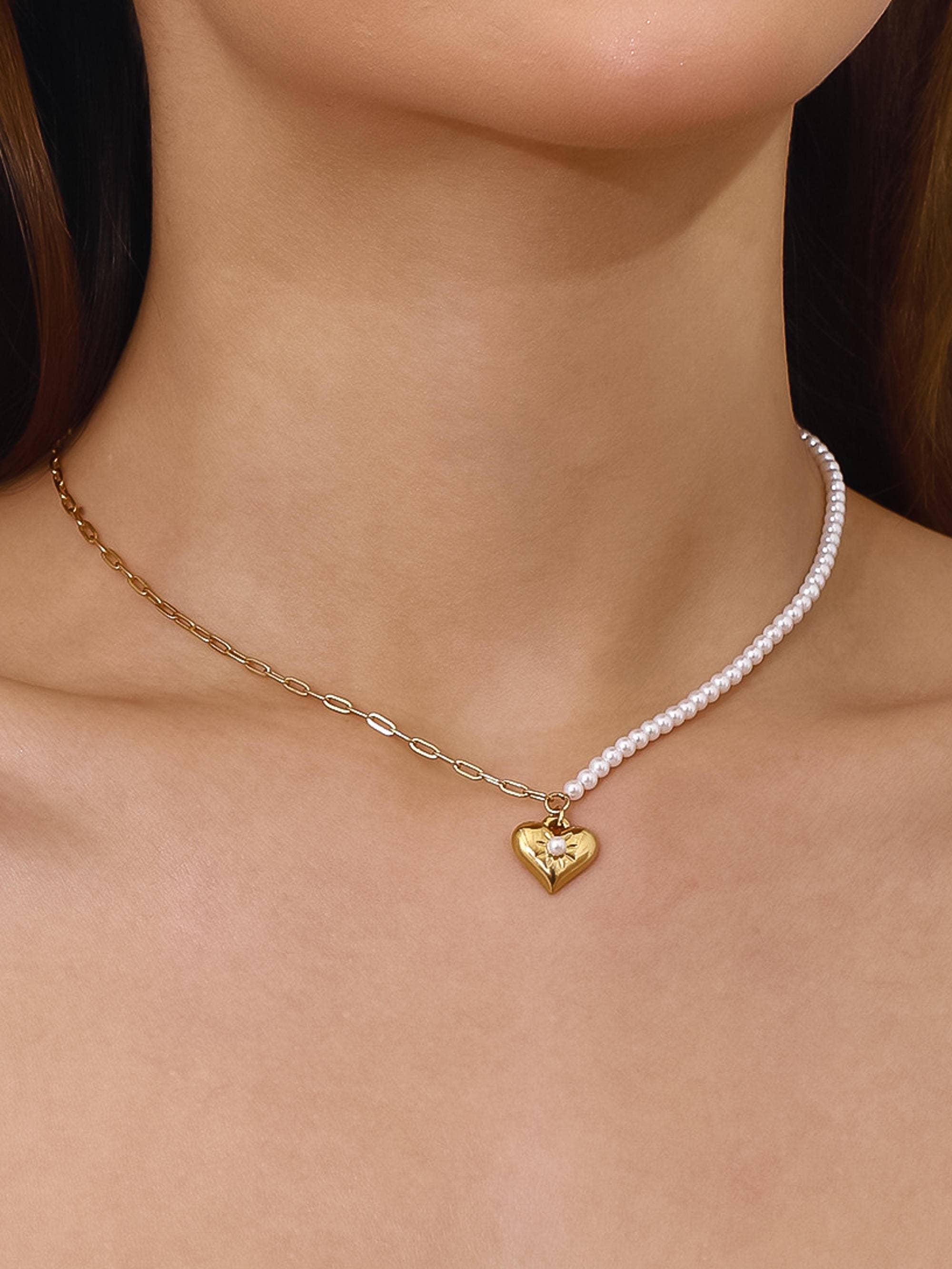 Pearl Chain Heart Necklace