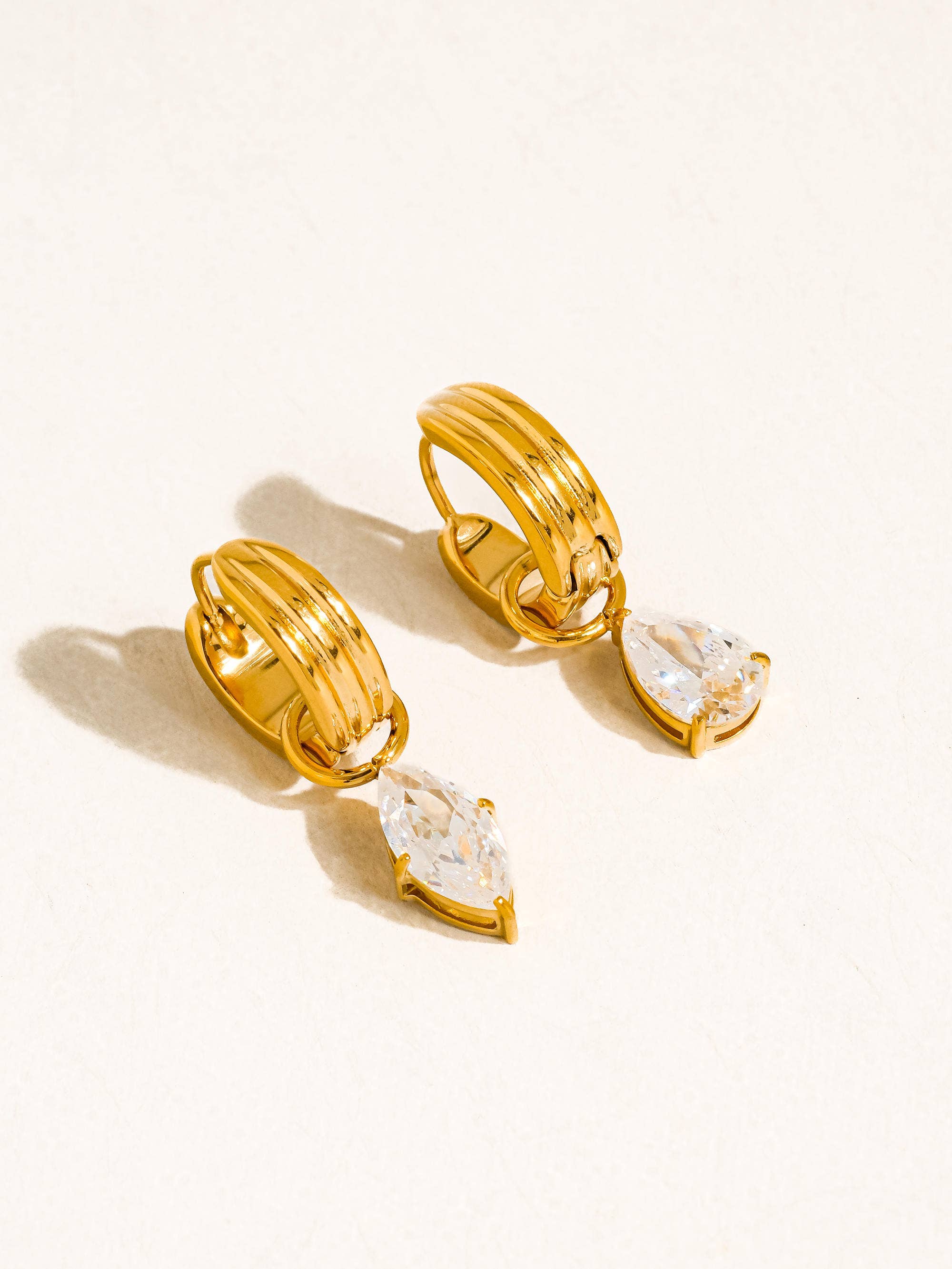 Flânerie by MAIQ - Saffron 18K Gold Non-Tarnish Teardrop CZ Mismatch Earrings