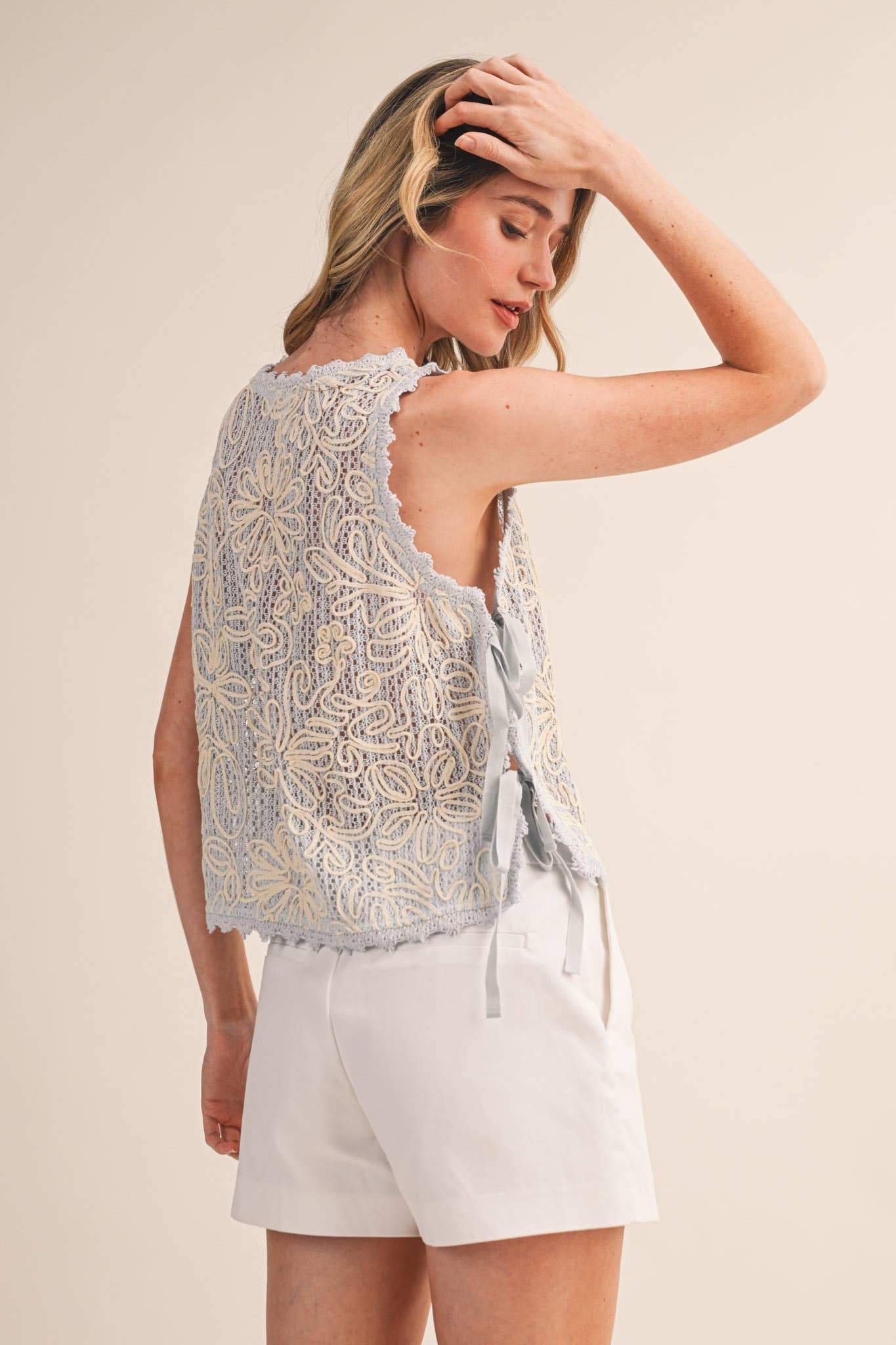 &MERCI - FLORAL CROCHET TANK WITH SIDE TYING DETAIL MTP4770