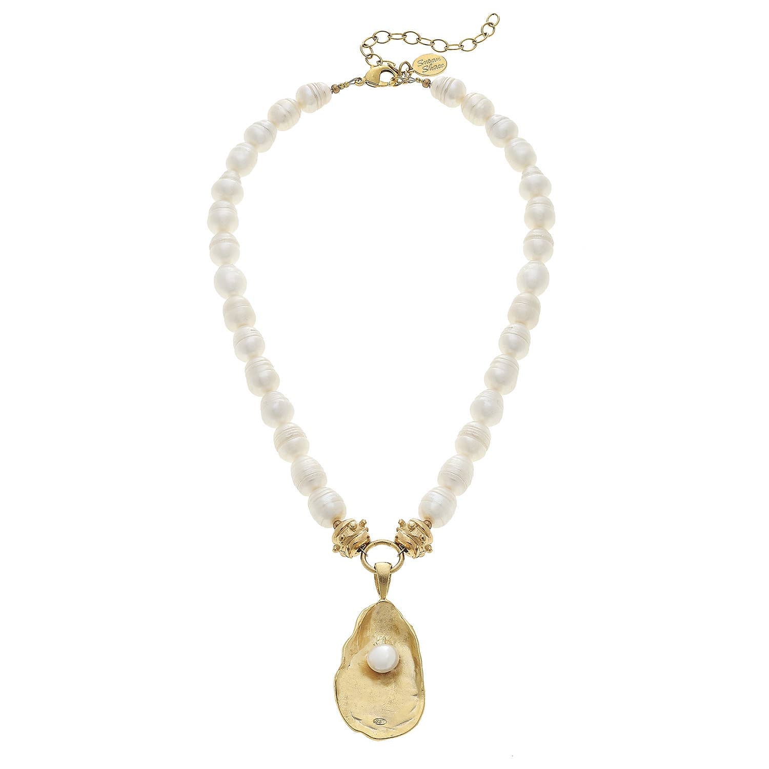 Susan Shaw - Handcast Gold Oyster with Handset Genuine Freshwater Pearl on Genuine Freshwater Pearl Necklace