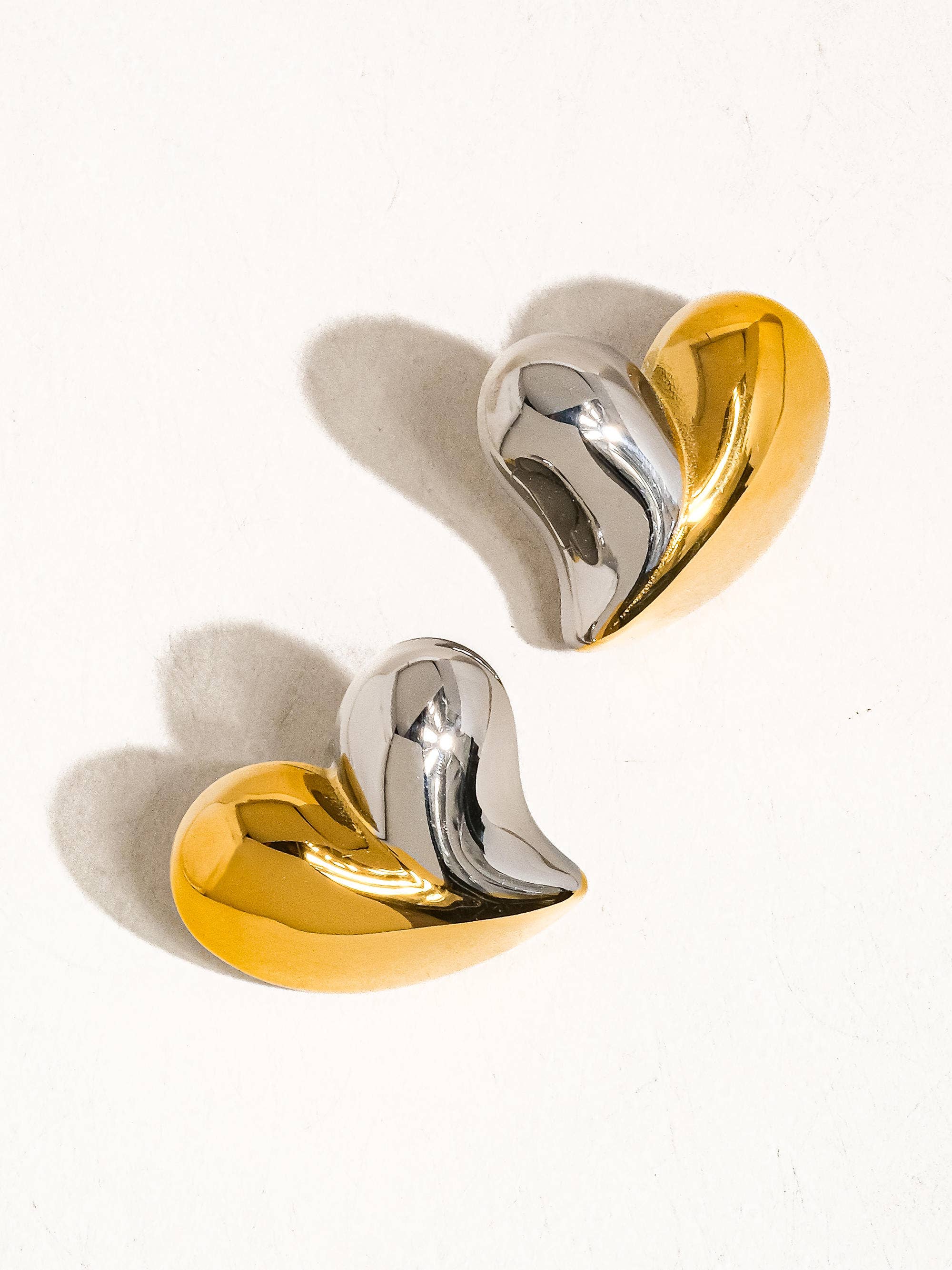 18K Gold Silver Non-Tarnish Heart Studs