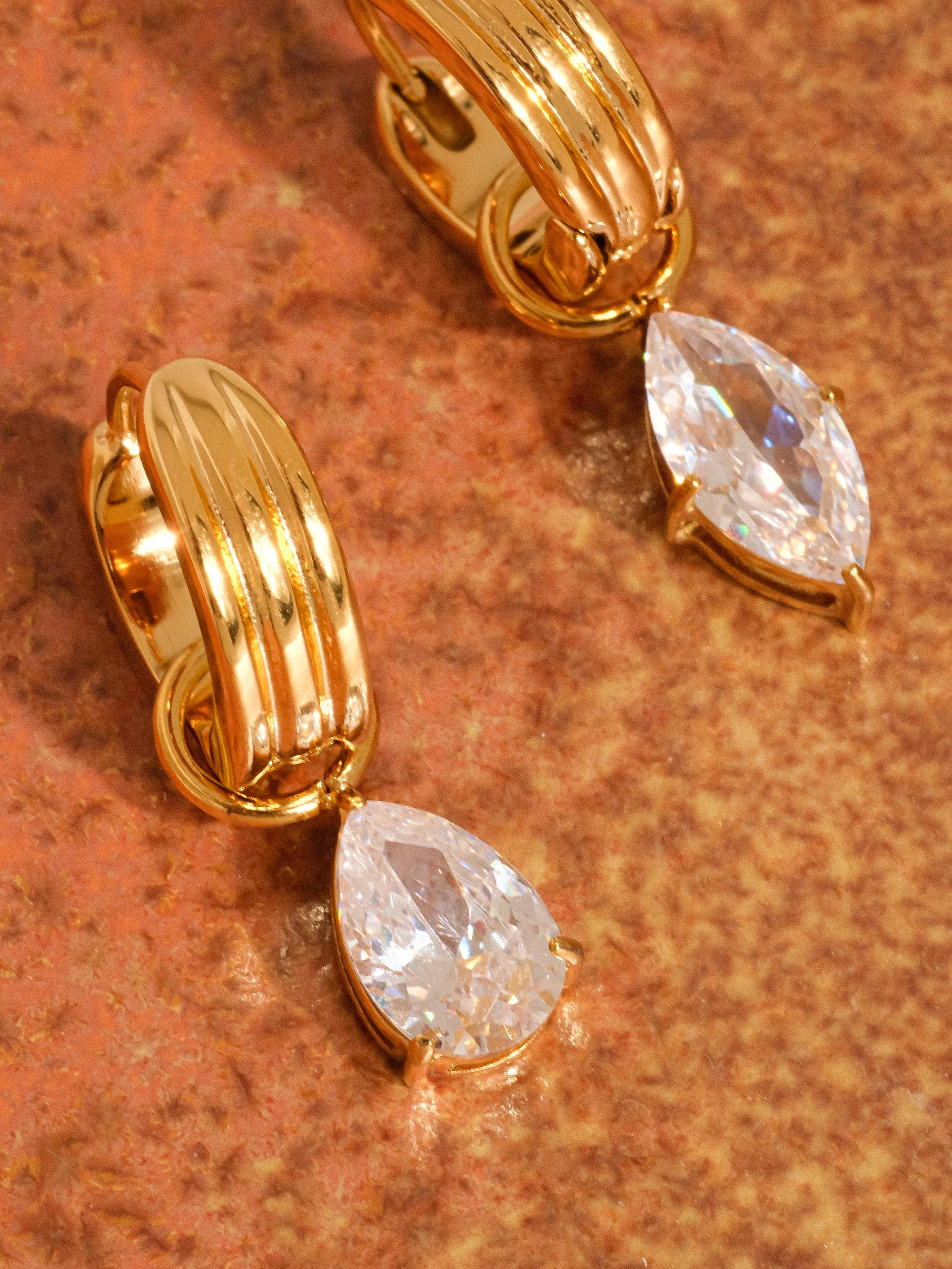 Flânerie by MAIQ - Saffron 18K Gold Non-Tarnish Teardrop CZ Mismatch Earrings