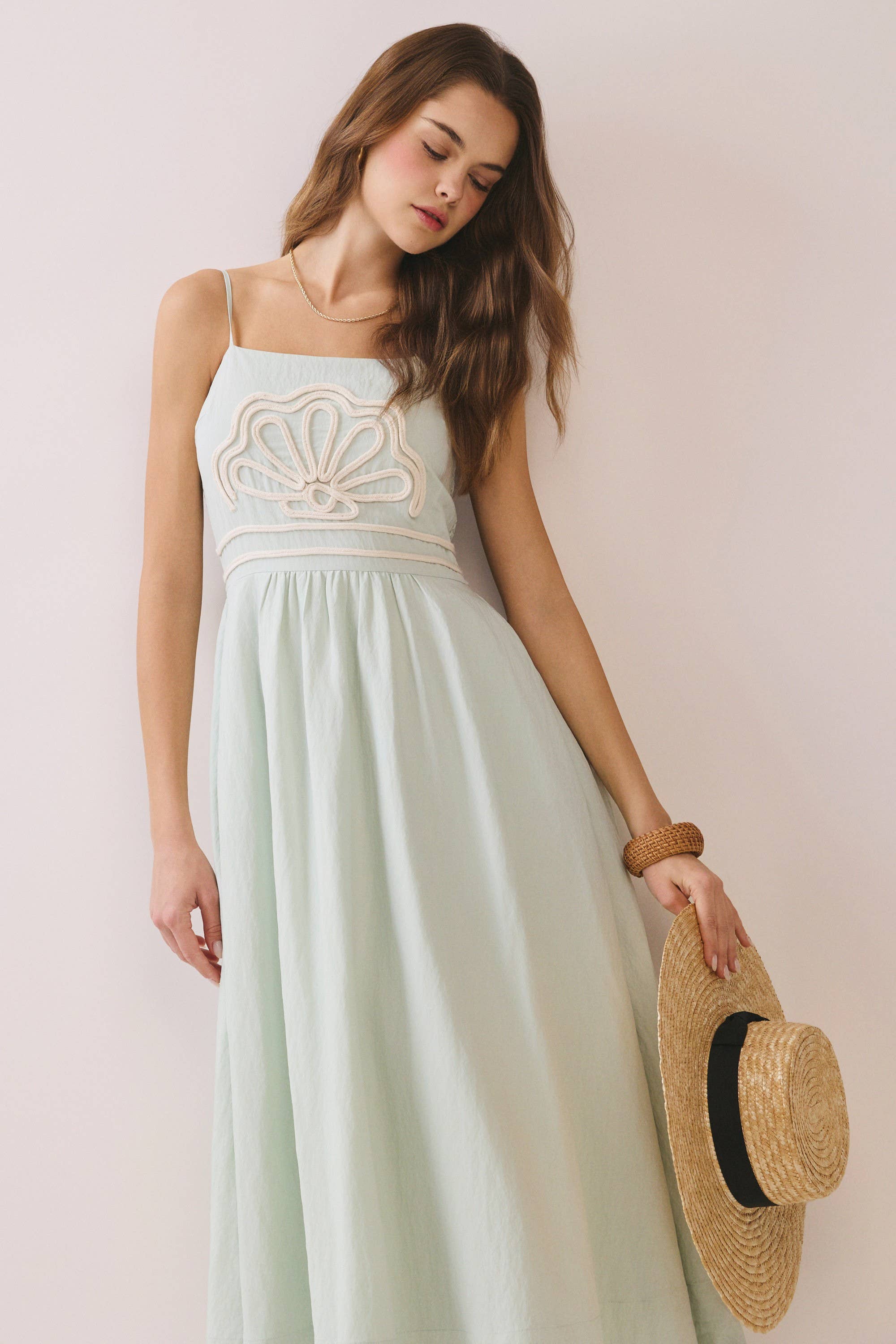 Embroidered Front Detail Smocked Back Dress