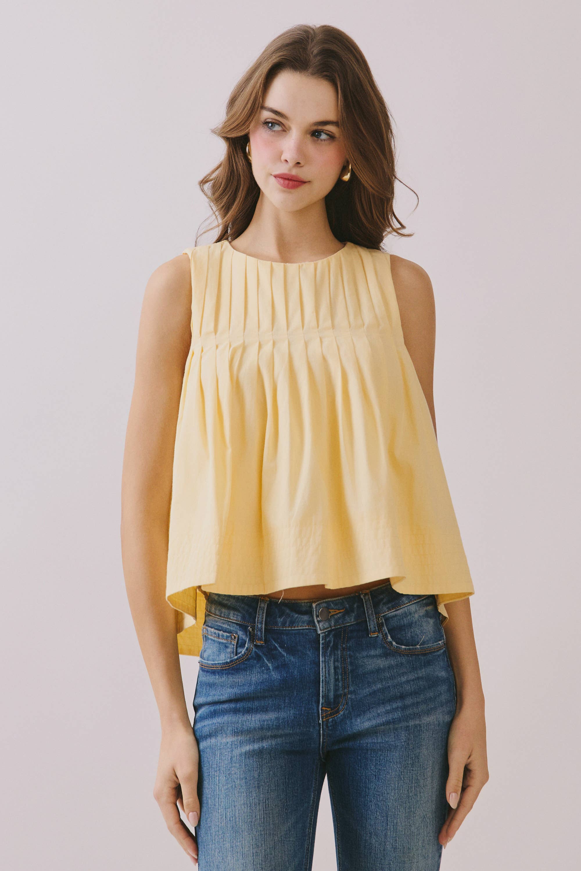 TCEC - CT9082-Pleated Detail High Low Sleeveless Top