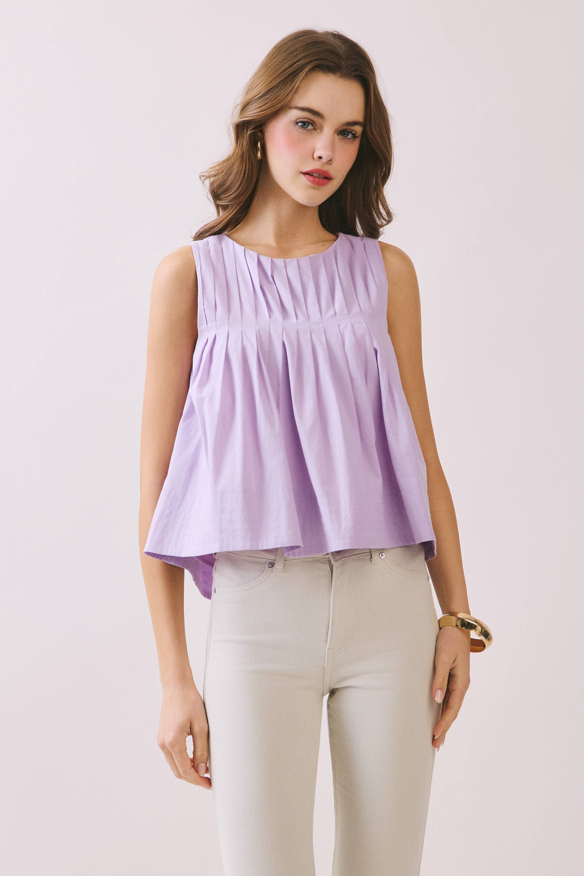TCEC - CT9082-Pleated Detail High Low Sleeveless Top