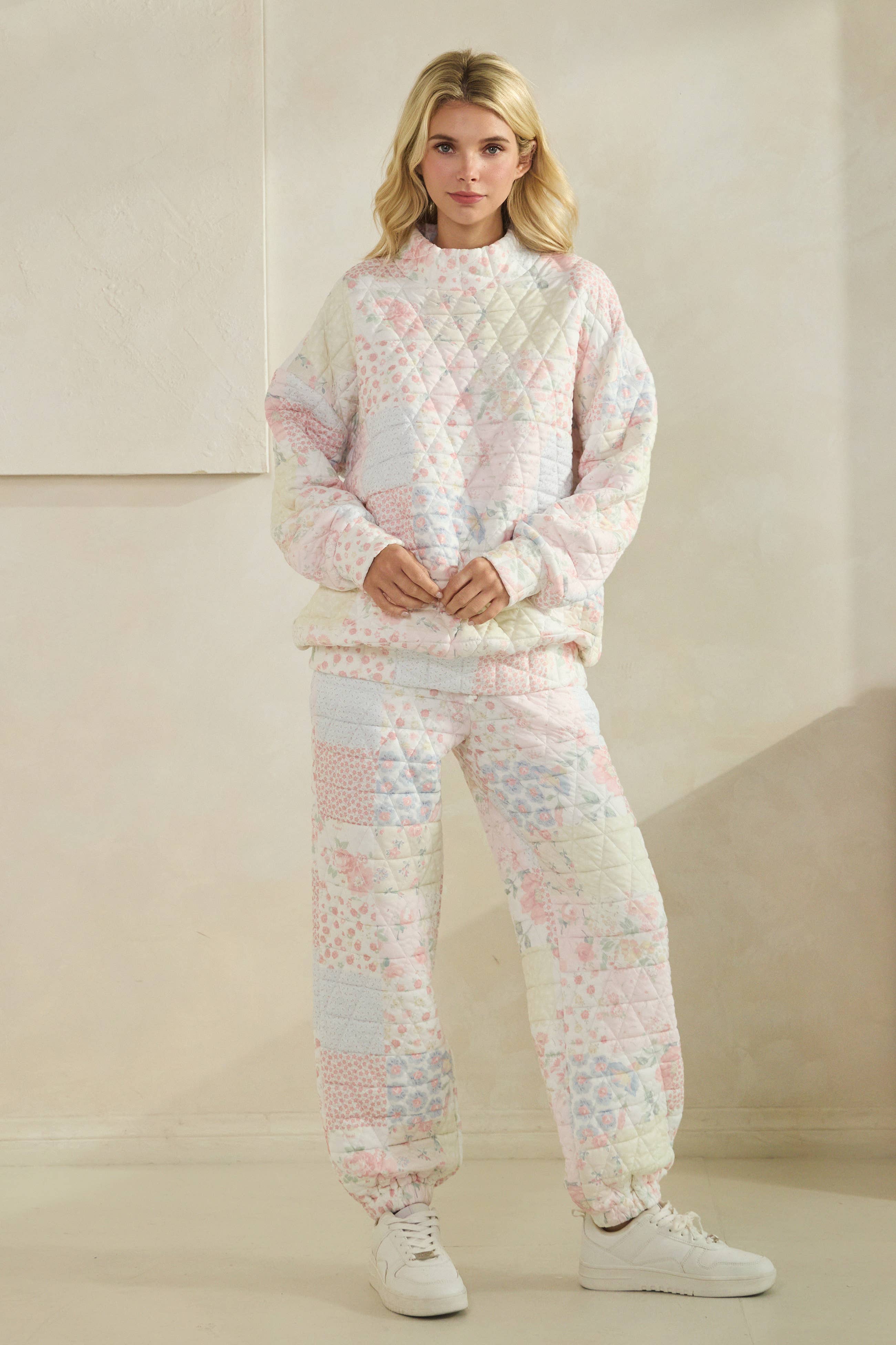 Floral Texture Crew- mock neck