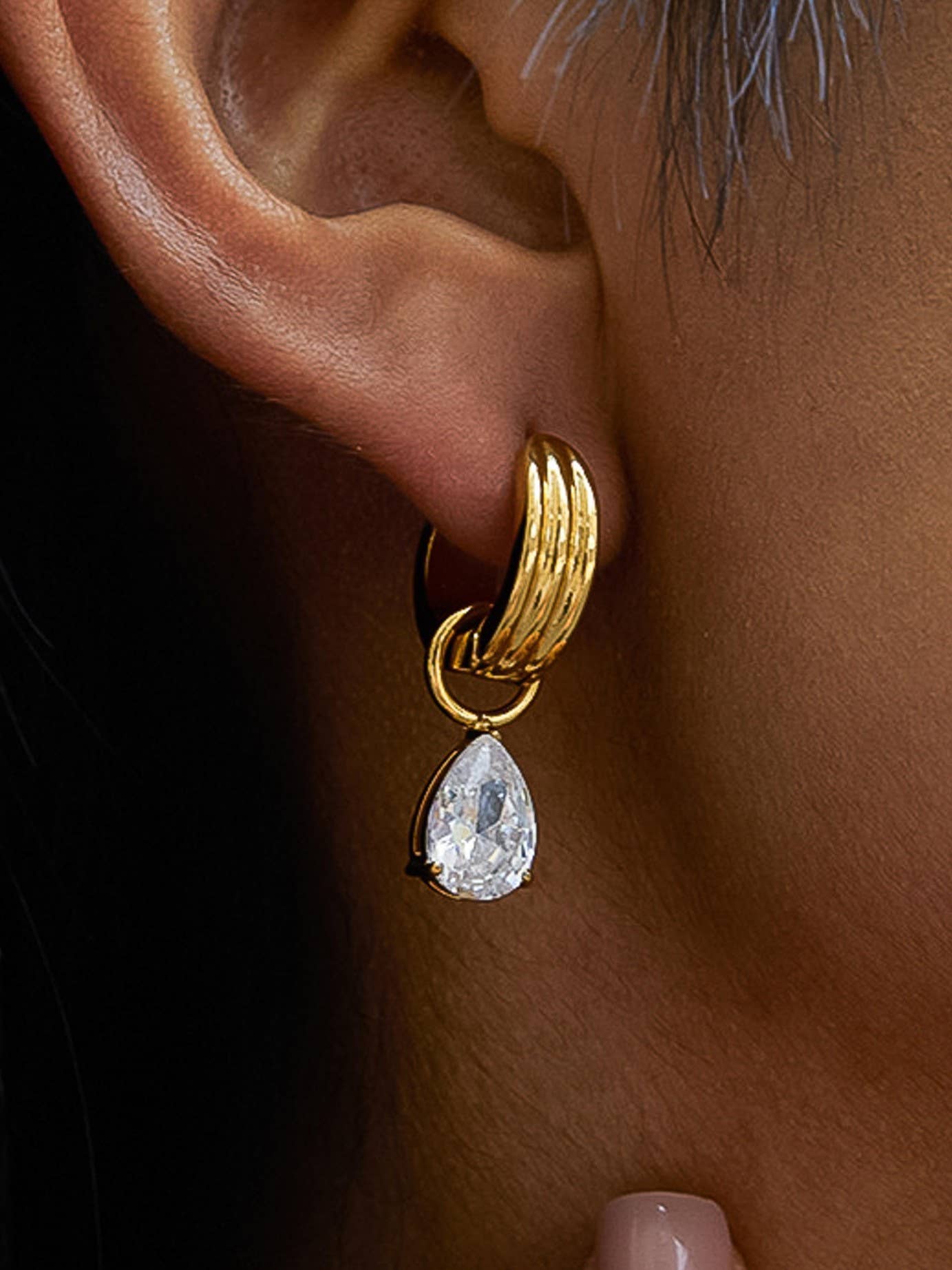 Flânerie by MAIQ - Saffron 18K Gold Non-Tarnish Teardrop CZ Mismatch Earrings