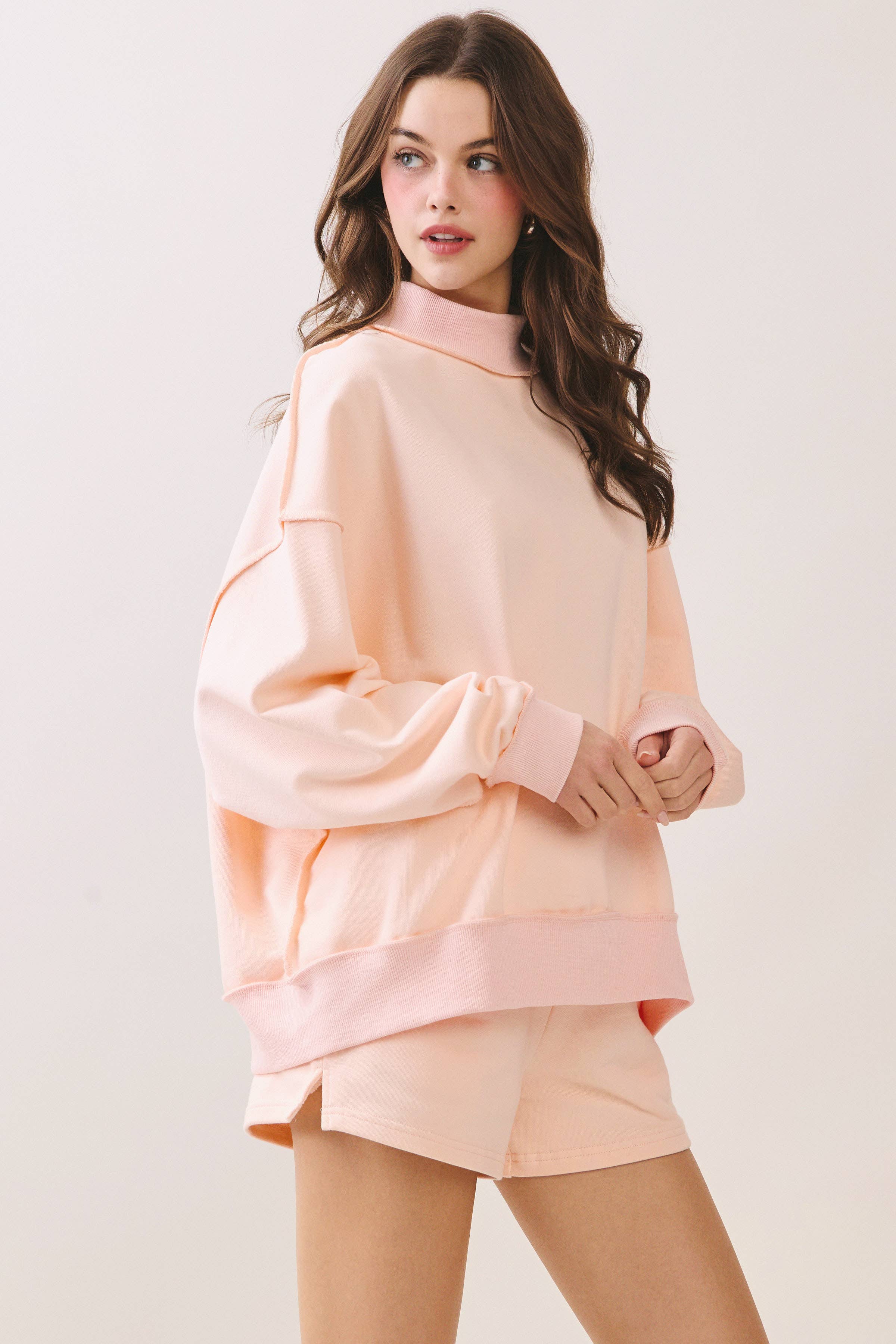 TCEC - CT9799-Soft Knit Drop Shoulder Mock Neck Pullover Top