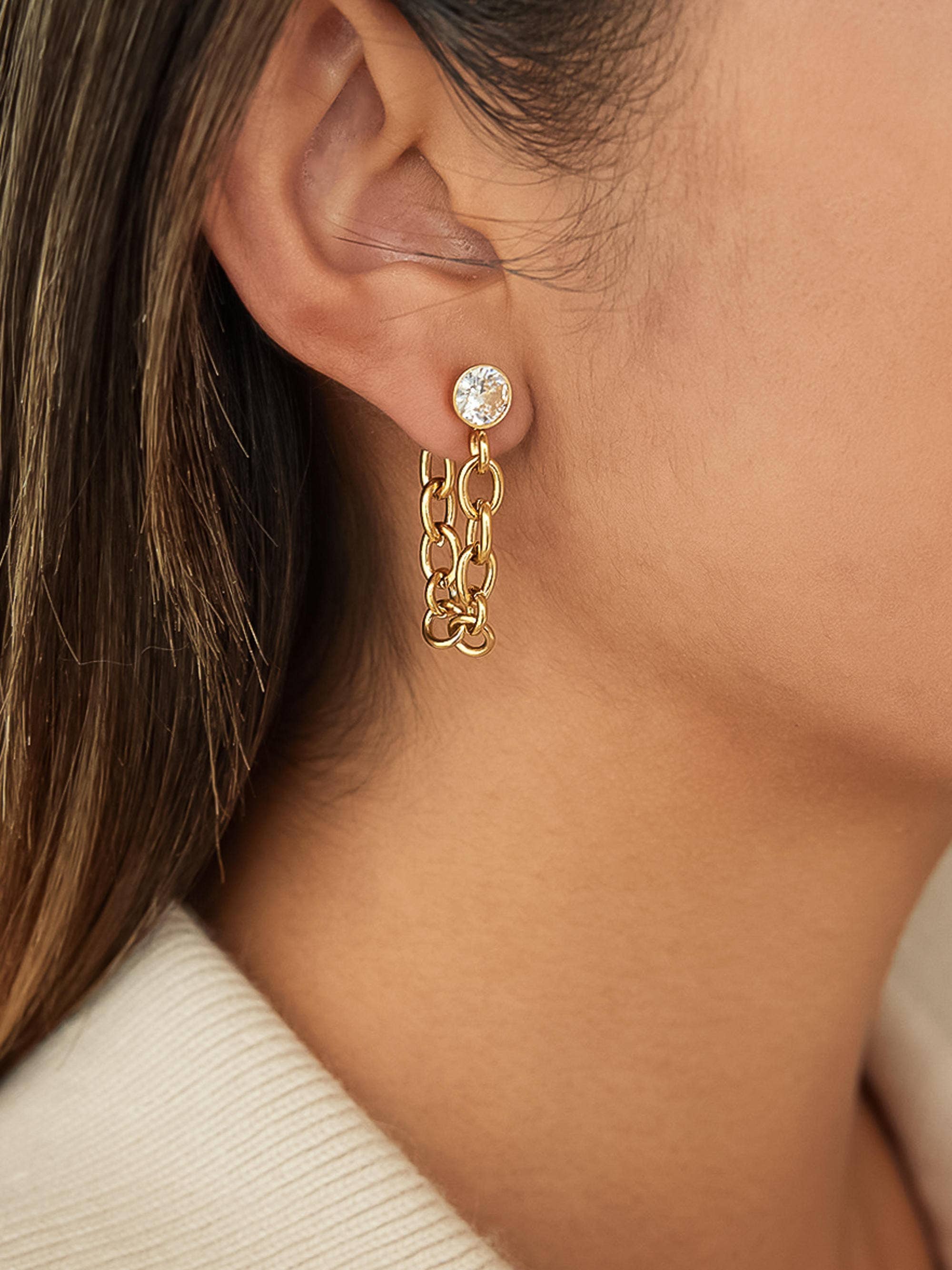 Flânerie by MAIQ - Jazlynn 18K Gold Non-Tarnish Crystal Chain Drop Earrings