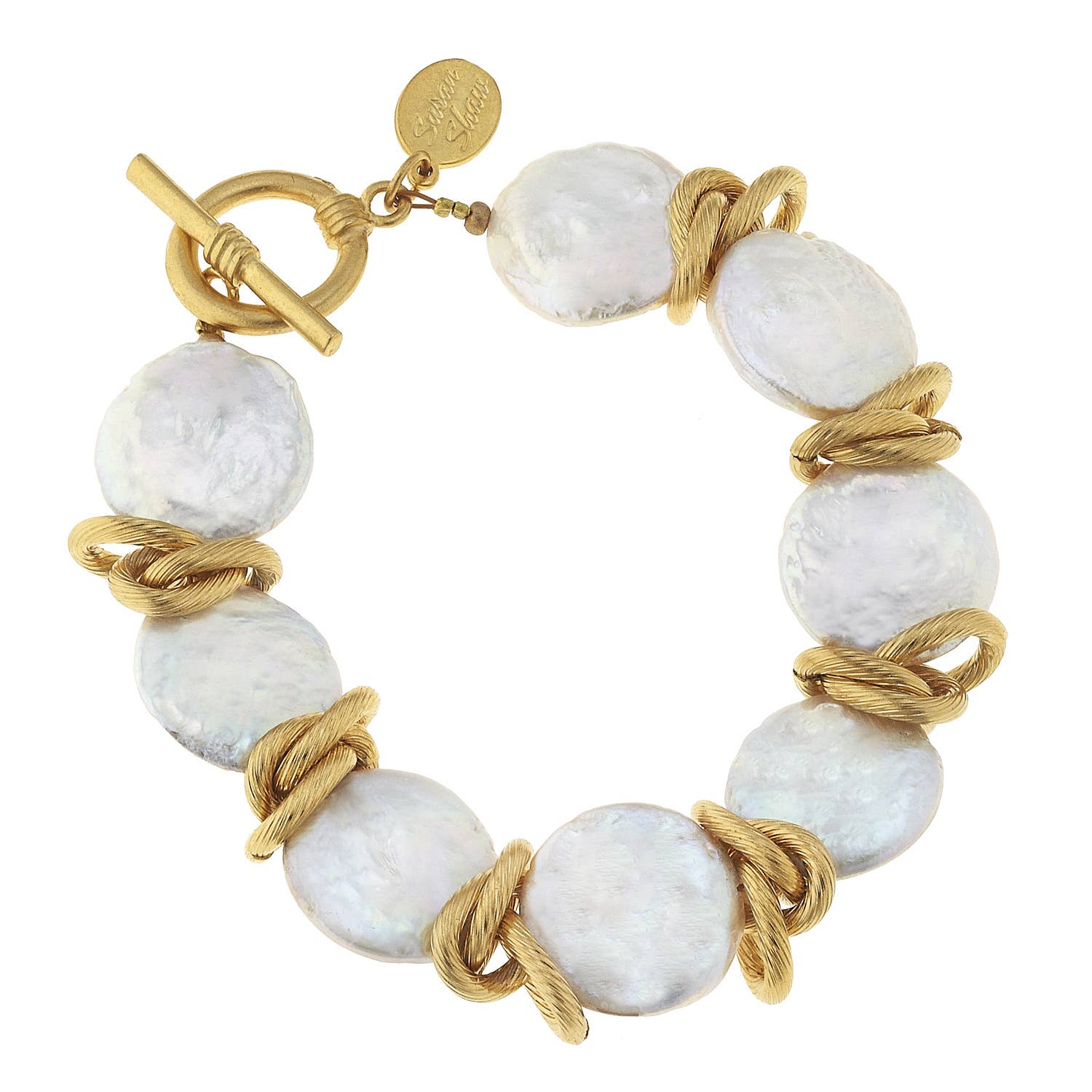 Susan Shaw - Genuine Freshwater Coin Pearl with Gold Bracelet