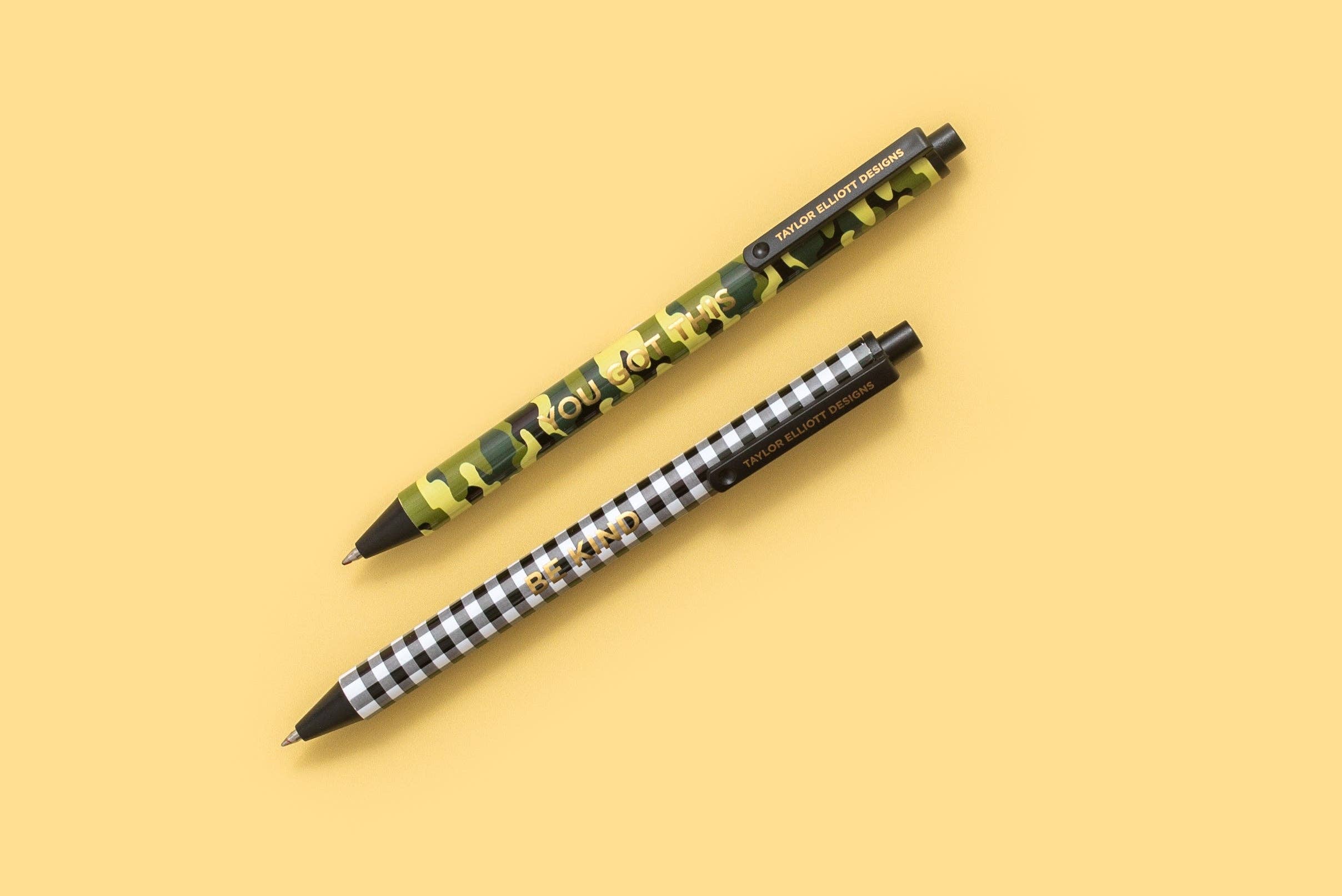 Camo + Gingham Gel Pen Set - 2 Piece Set