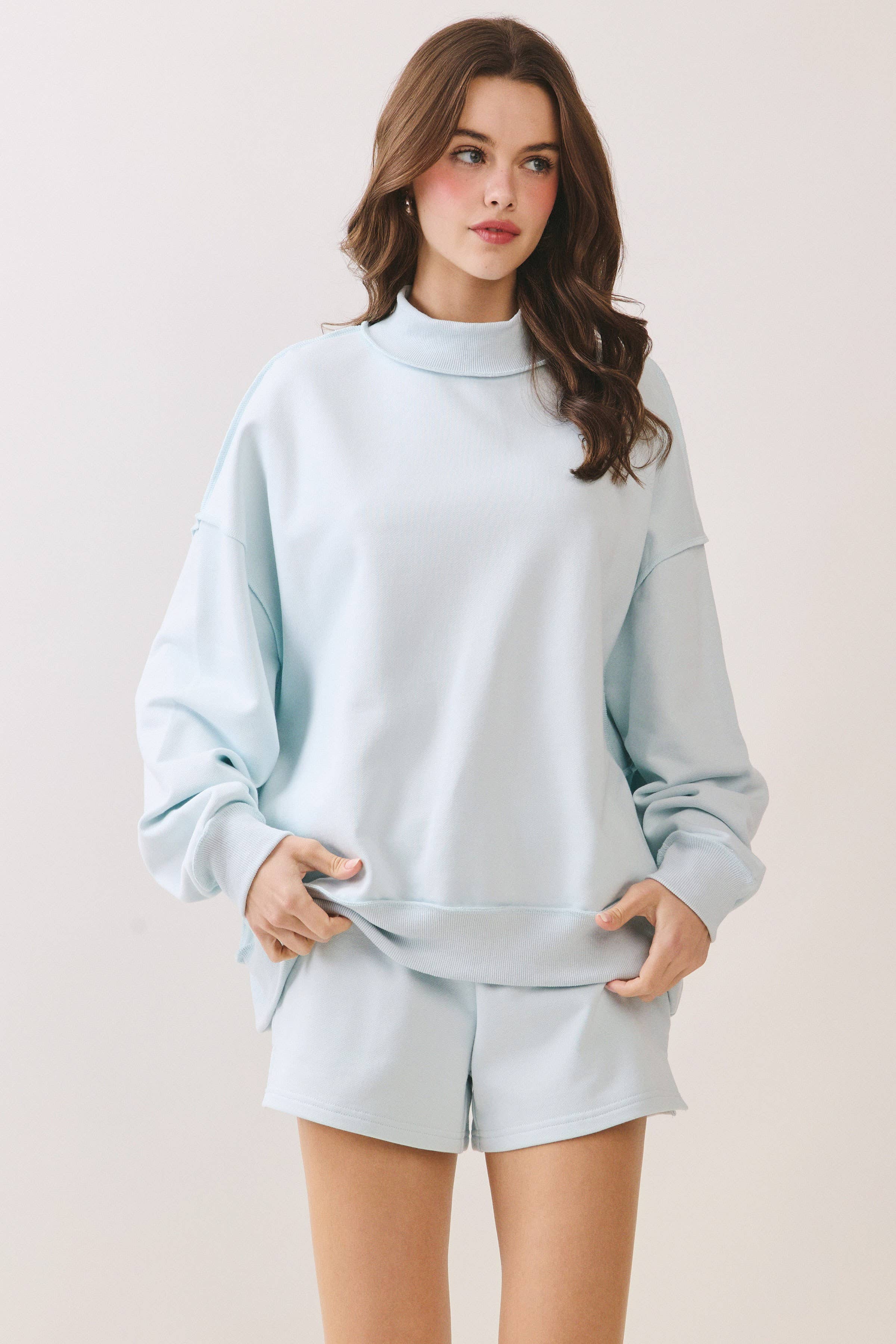 TCEC - CT9799-Soft Knit Drop Shoulder Mock Neck Pullover Top