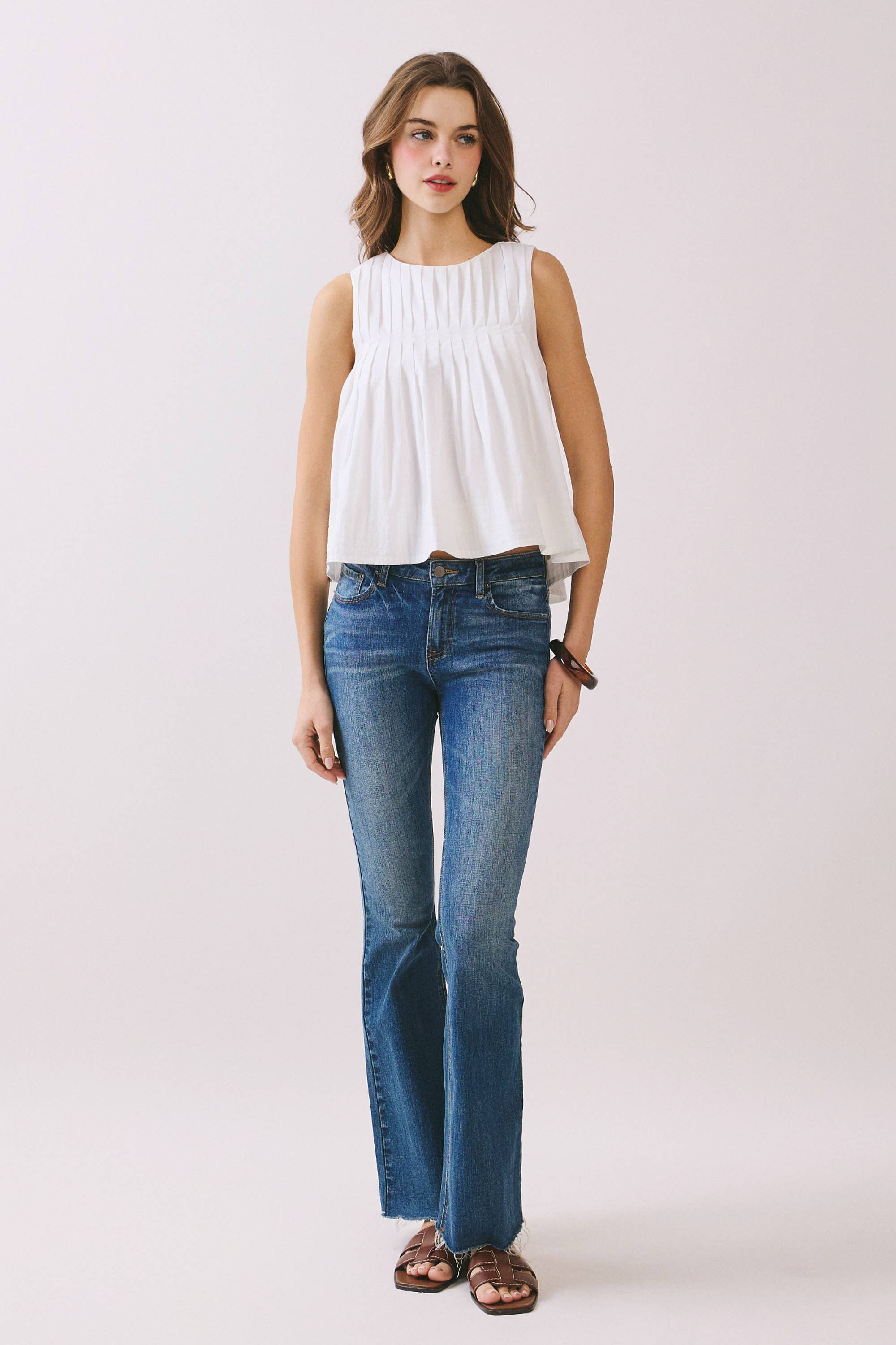 TCEC - CT9082-Pleated Detail High Low Sleeveless Top