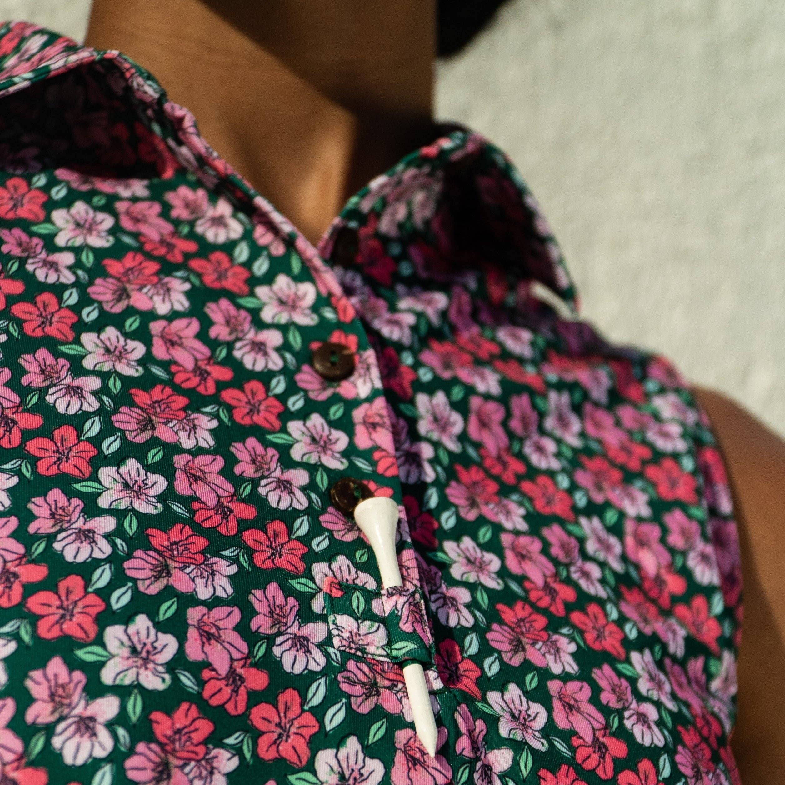 Kenny Flowers - Womens Green and Prink Floral Print Sleeveless Polo