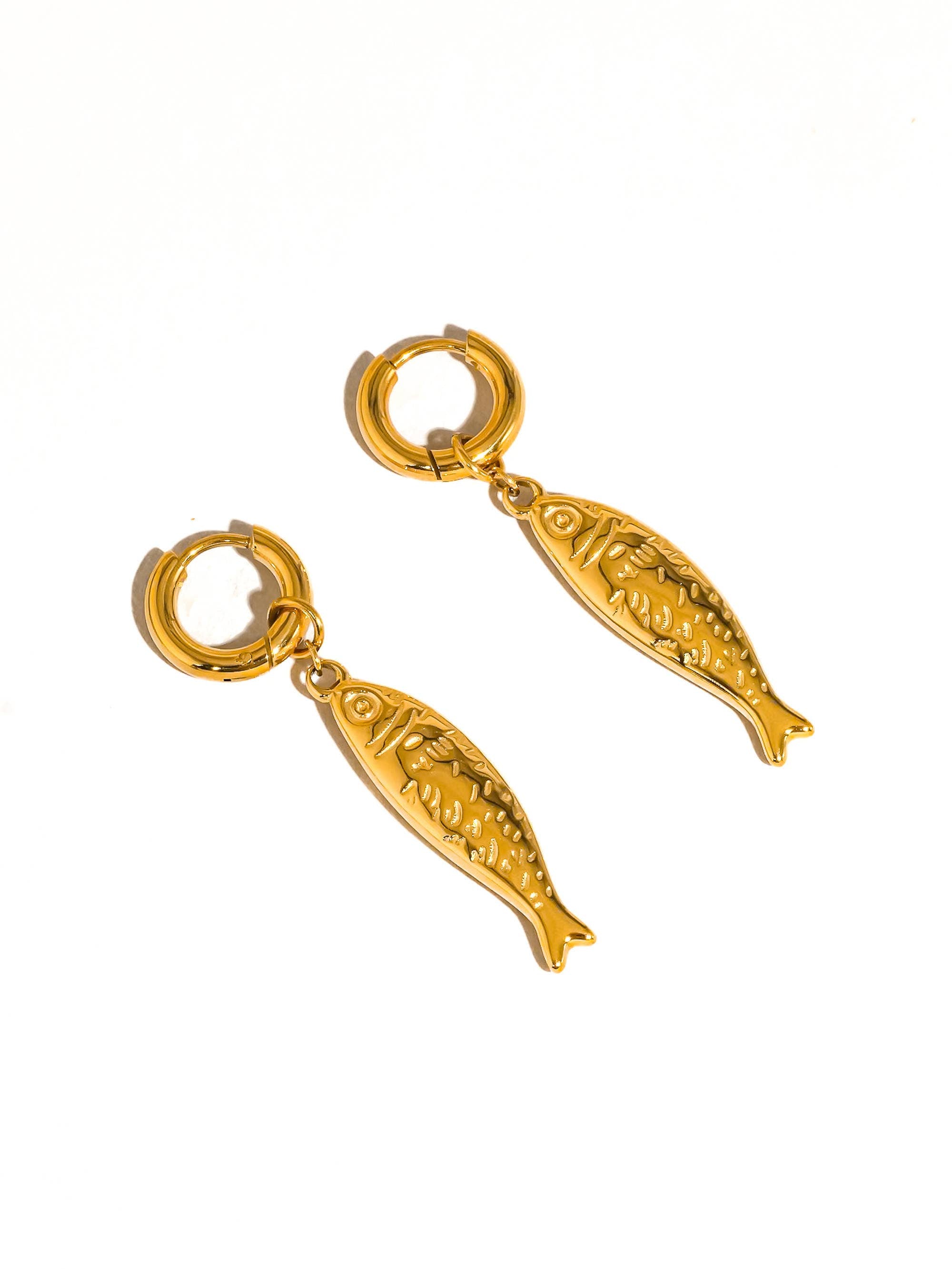Gold Non-Tarnish Fish Hoop Earring
