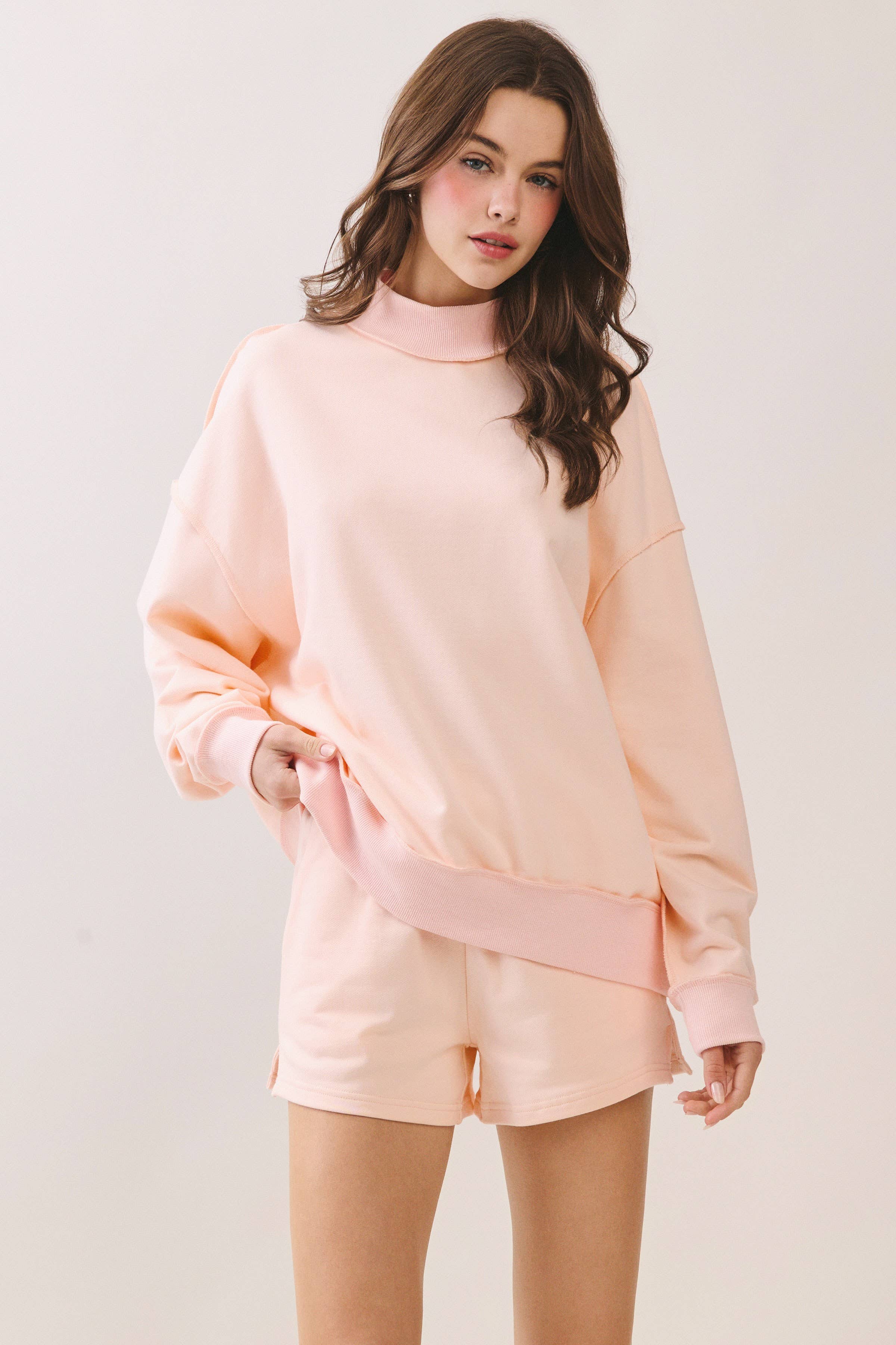 TCEC - CT9799-Soft Knit Drop Shoulder Mock Neck Pullover Top