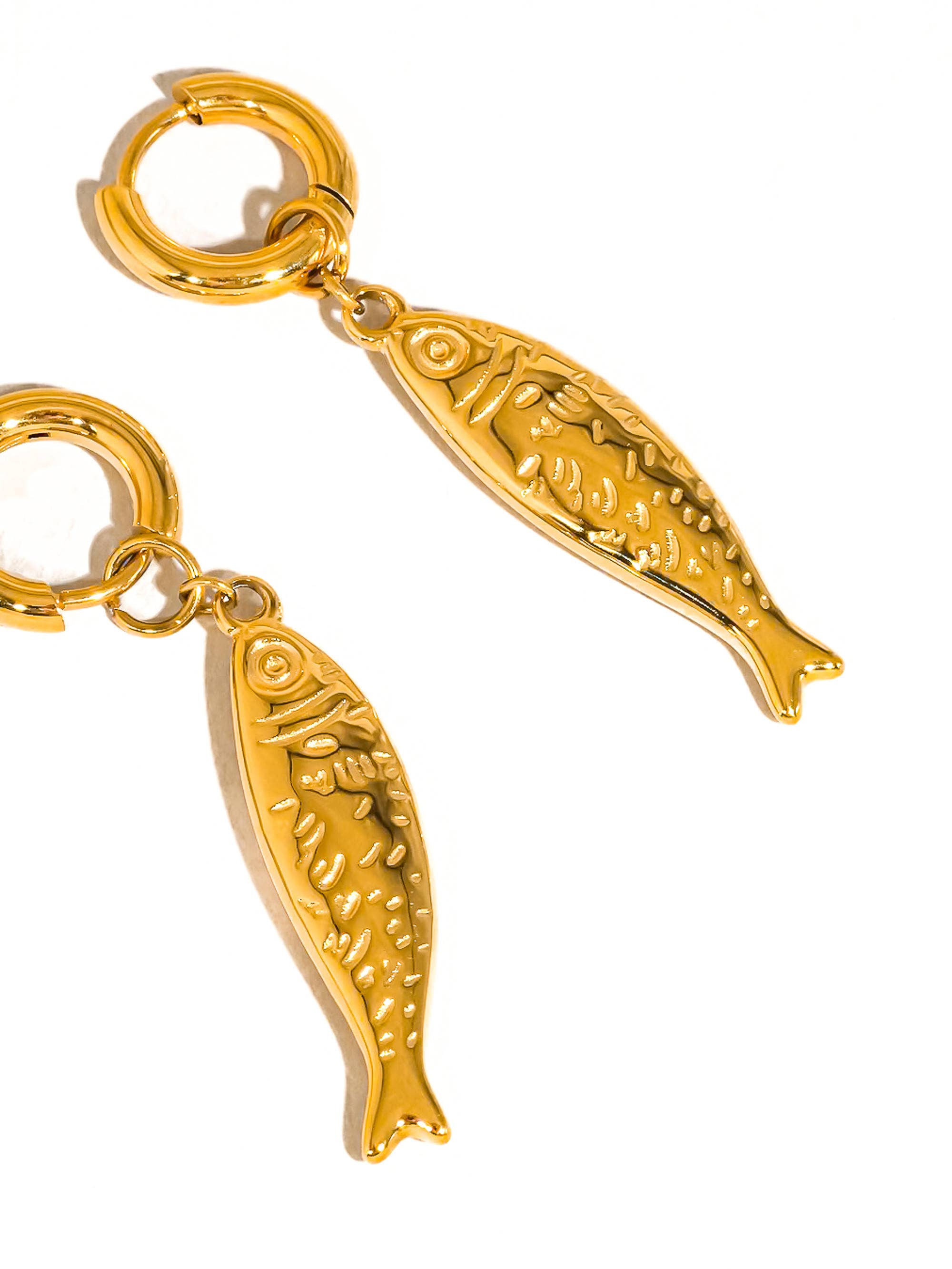 Gold Non-Tarnish Fish Hoop Earring