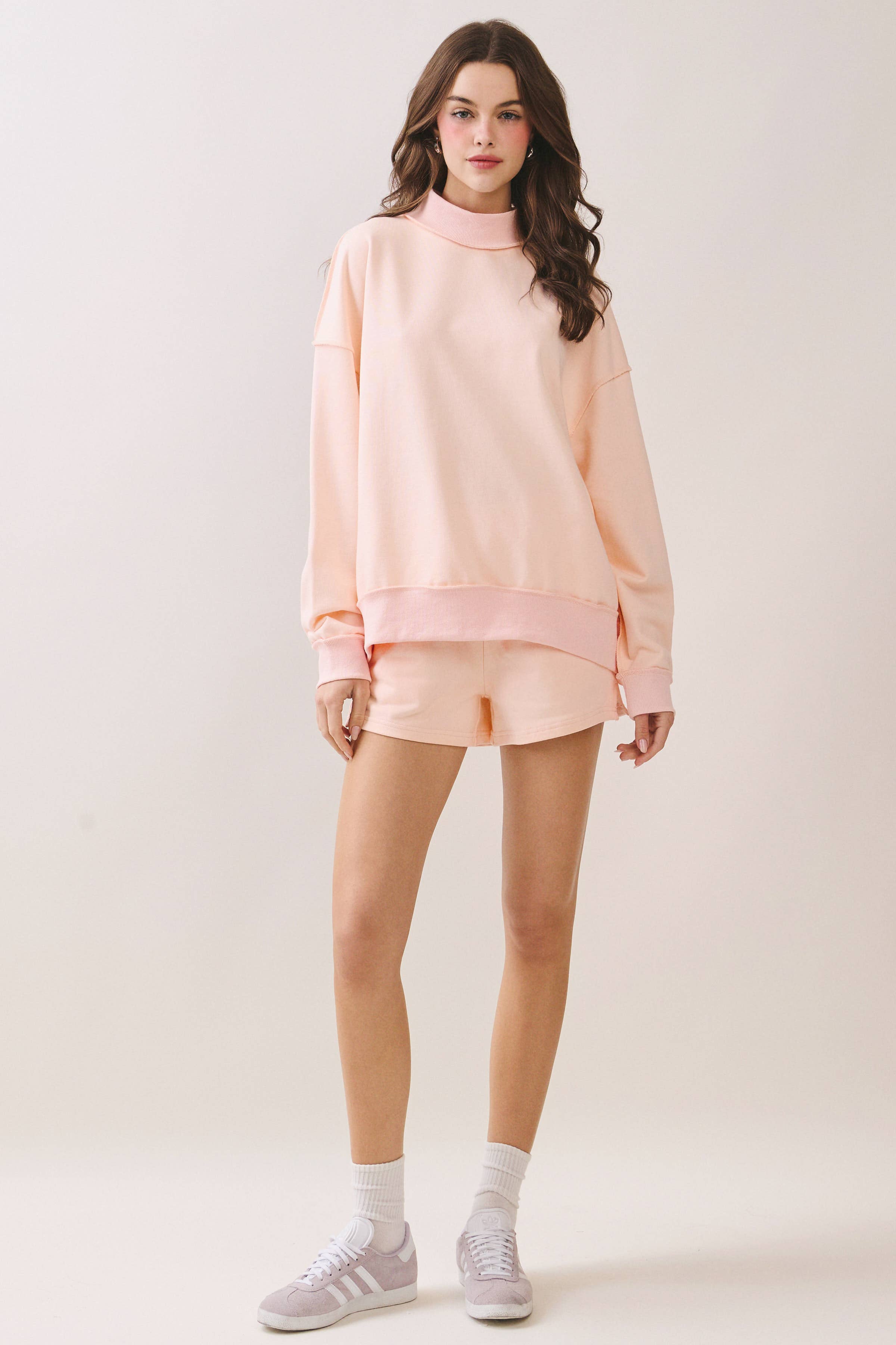 TCEC - CT9799-Soft Knit Drop Shoulder Mock Neck Pullover Top