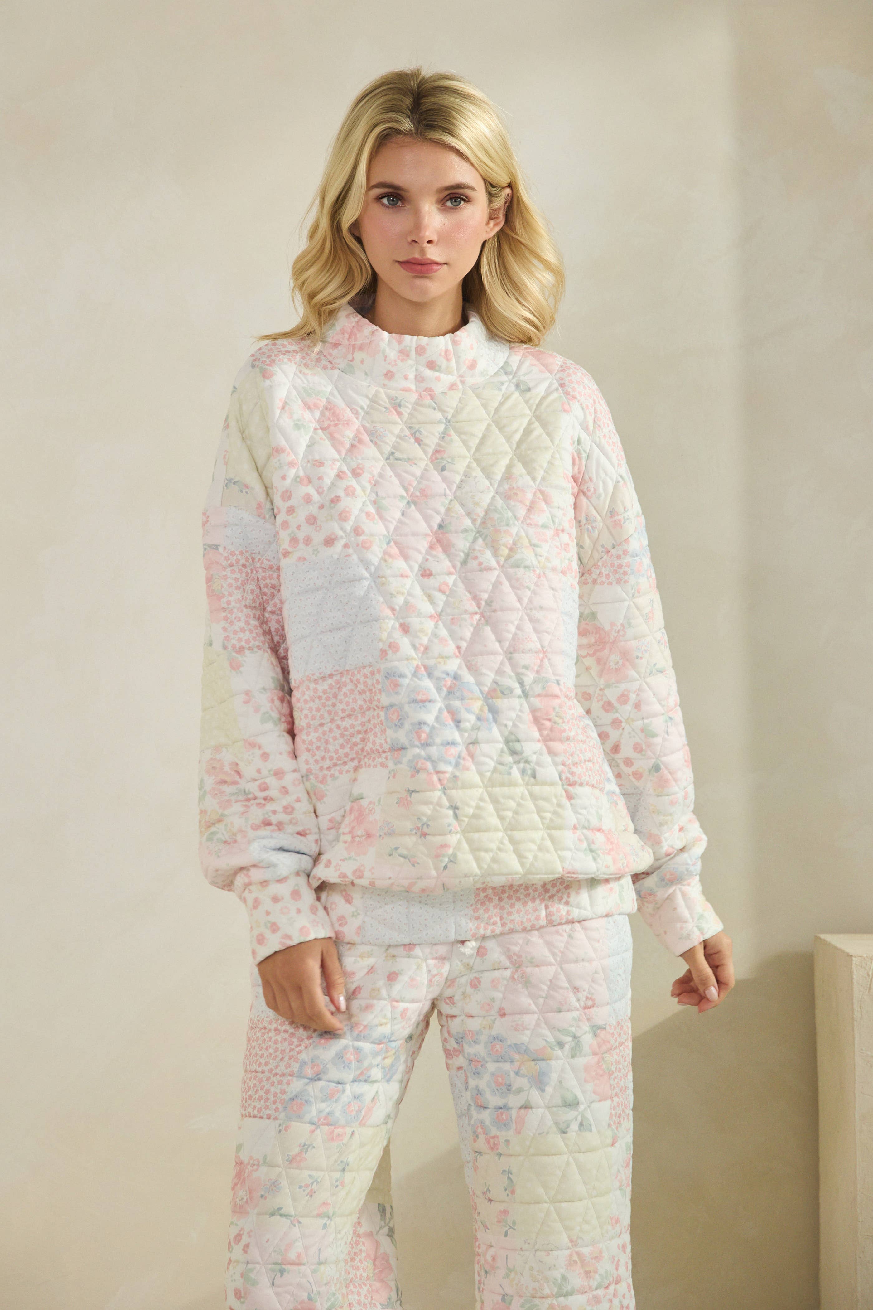 Floral Texture Crew- mock neck