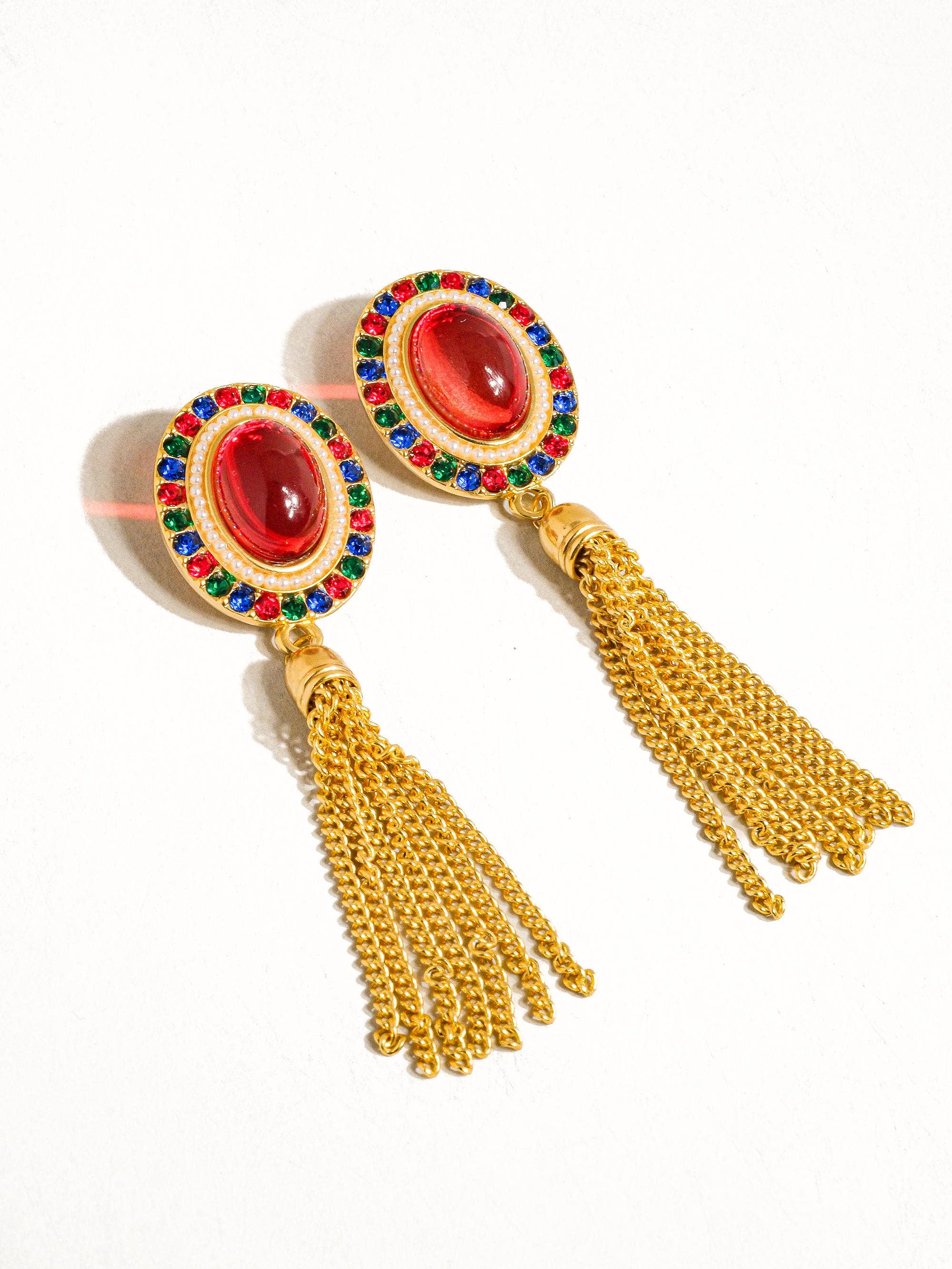 Fleur Gold Dressy Red Tassel Earring
