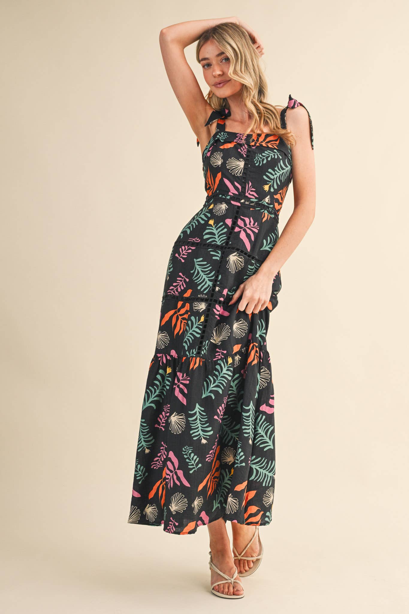 &MERCI - REEF PRINT LADDER TRIM MAXI DRESS MDR4905