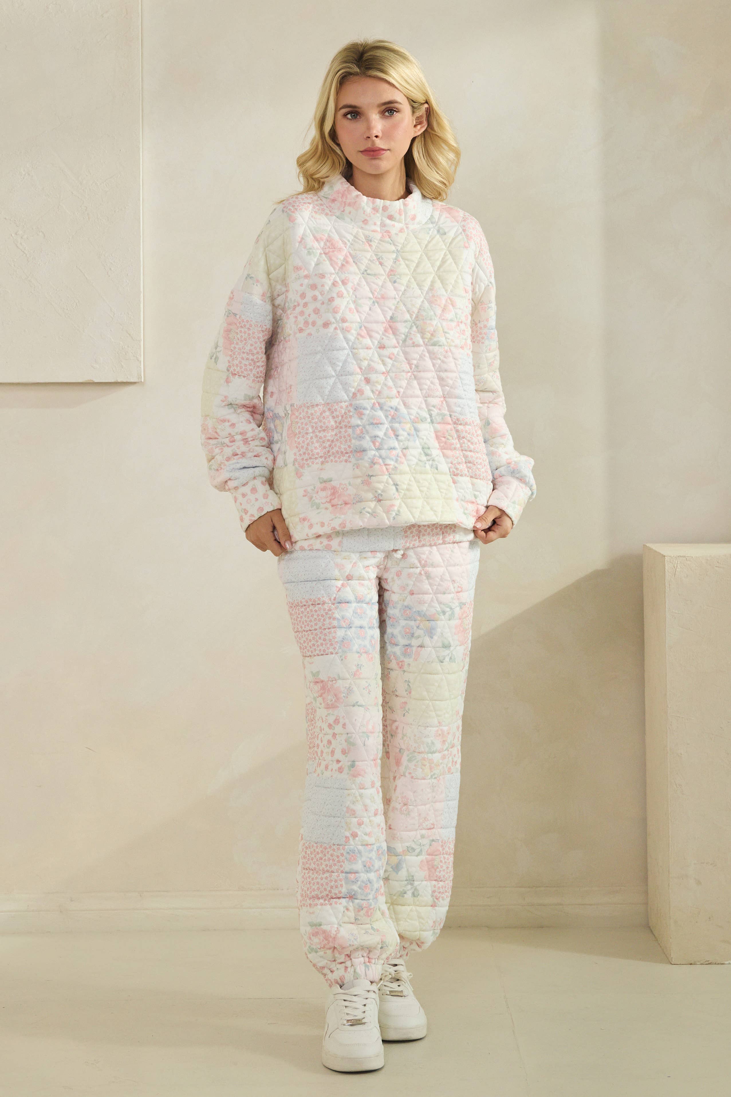 Floral Texture Crew- mock neck